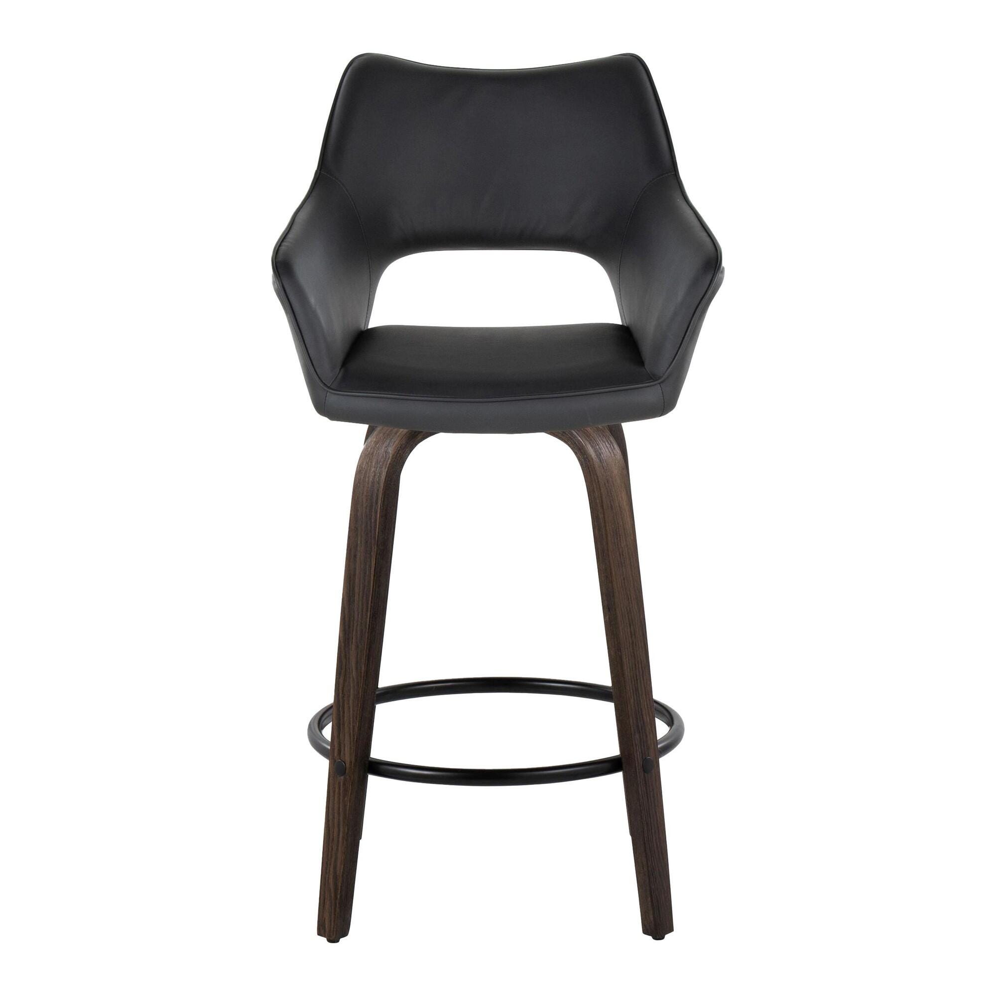 LumiSource Mustang Solid Counter Height Bar Stool (Set of 2), Walnut/Black, large