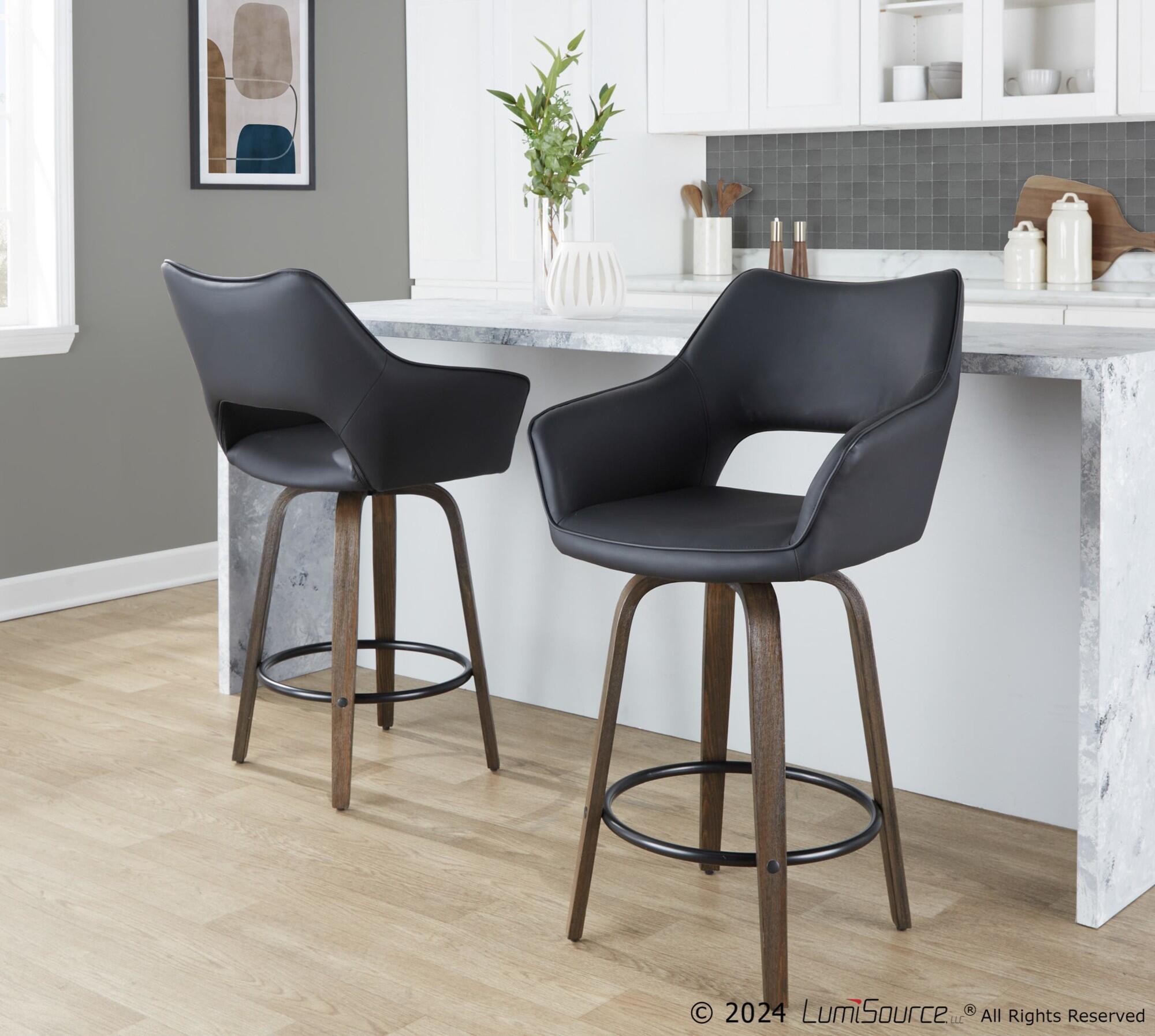 LumiSource Mustang Solid Counter Height Bar Stool (Set of 2), Walnut/Black, large