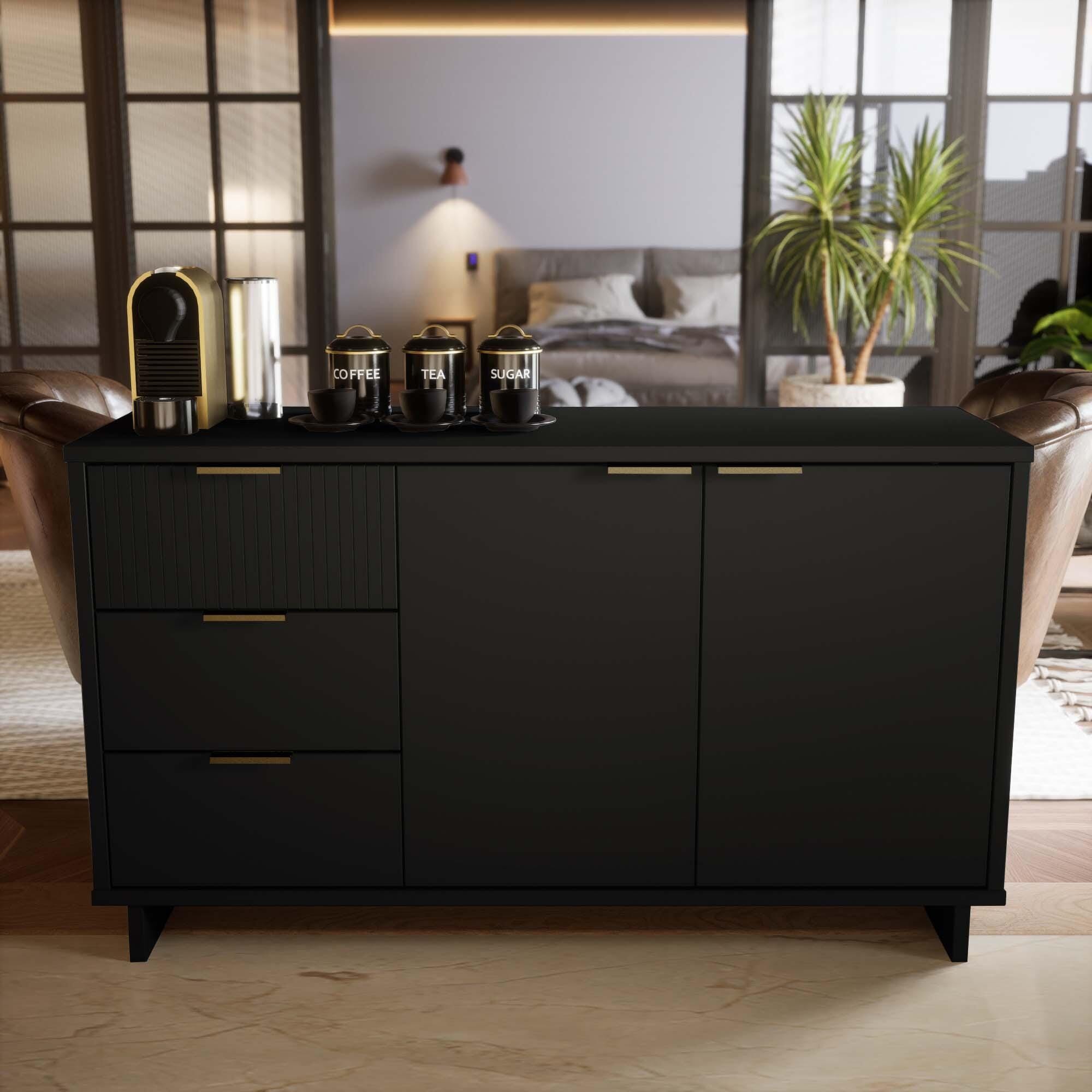 Manhattan Comfort Granville Sideboard, Black, rollover