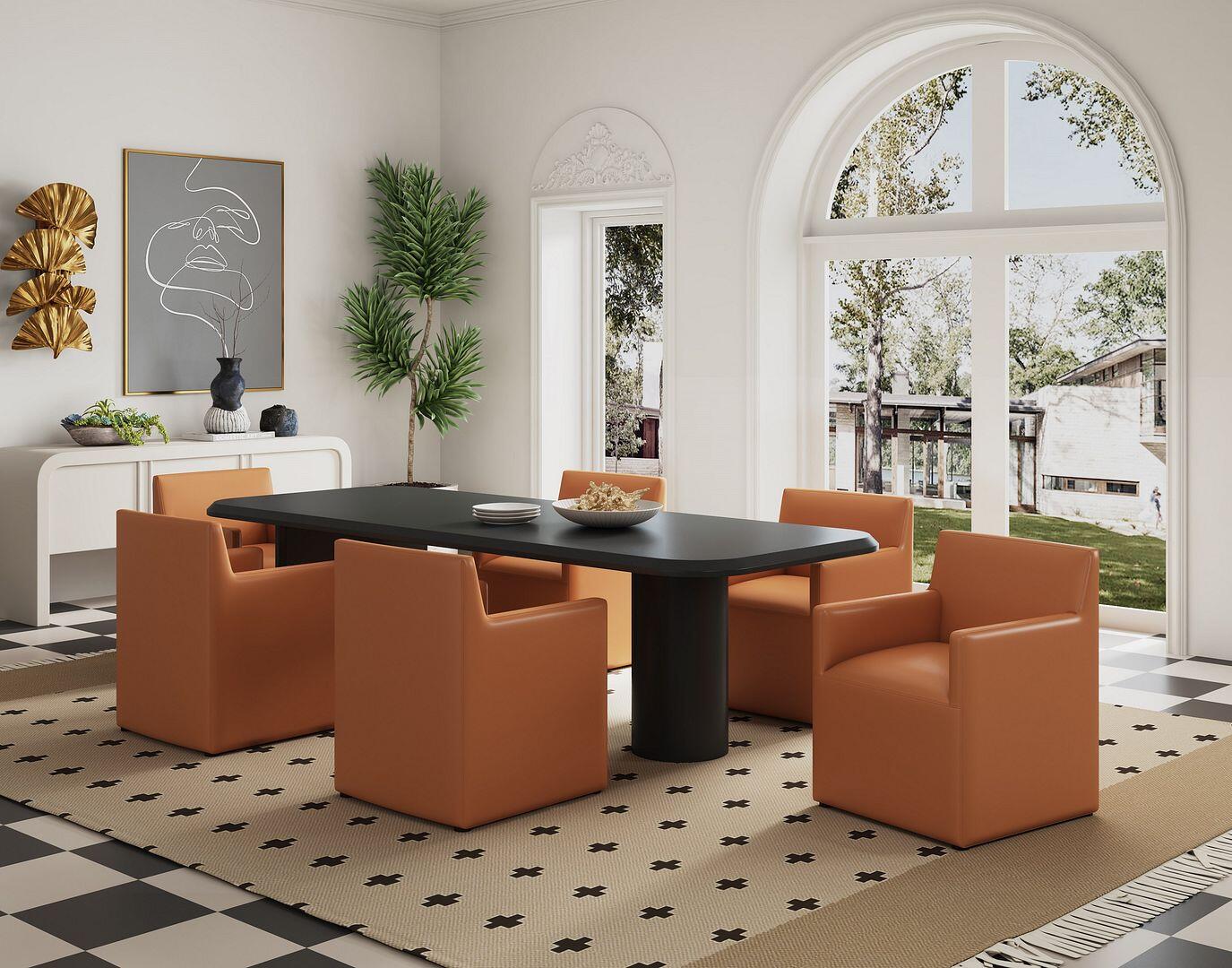 Manhattan Comfort Anna Upholstered Dining Armchair (Set of 2), Saddle, rollover