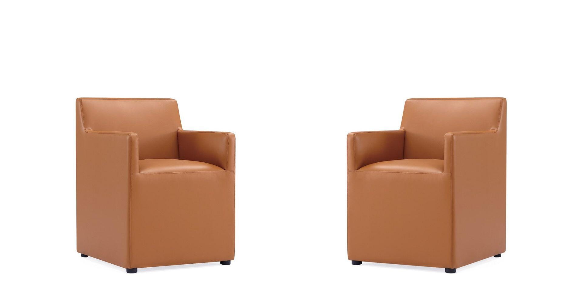 Manhattan Comfort Anna Upholstered Dining Armchair (Set of 2), Saddle, large