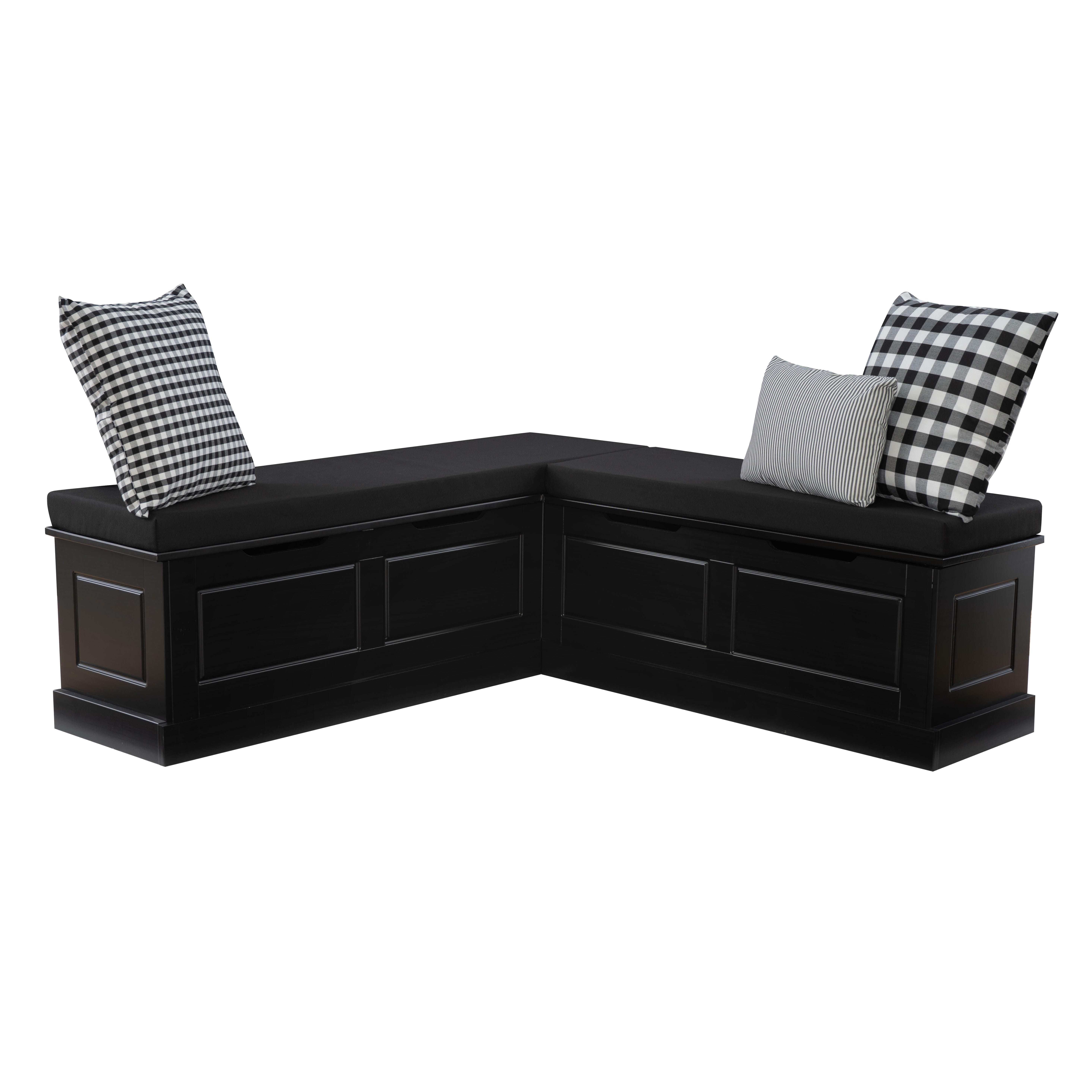 Linon Landin Breakfast Nook with Cushion Set, Black, large