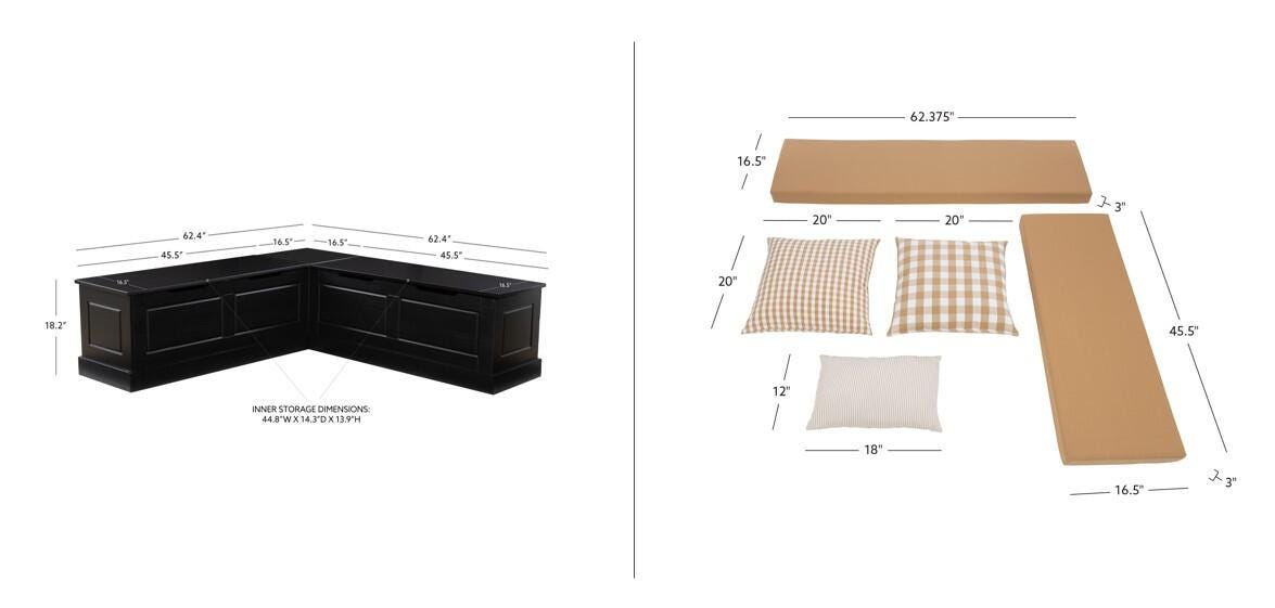 Linon Landin Breakfast Nook with Cushion Set, Beige, large