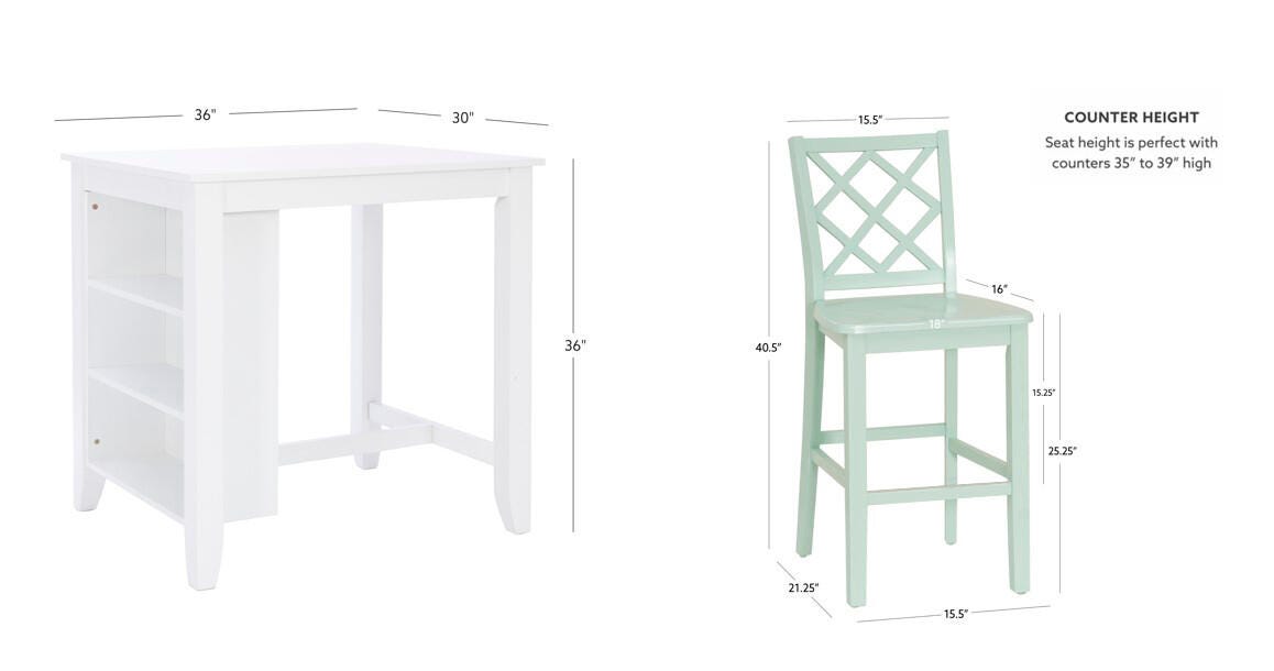 Linon Kolt Counter Height Dining Table and 2 Barstools, Mint, large