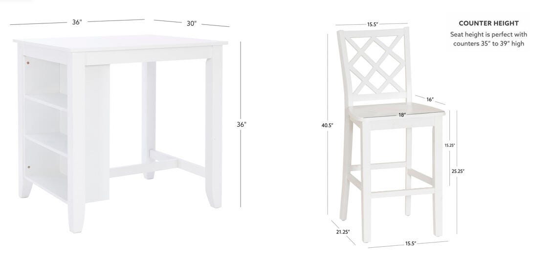 Linon Kolt Counter Height Dining Table and 2 Barstools, White, large