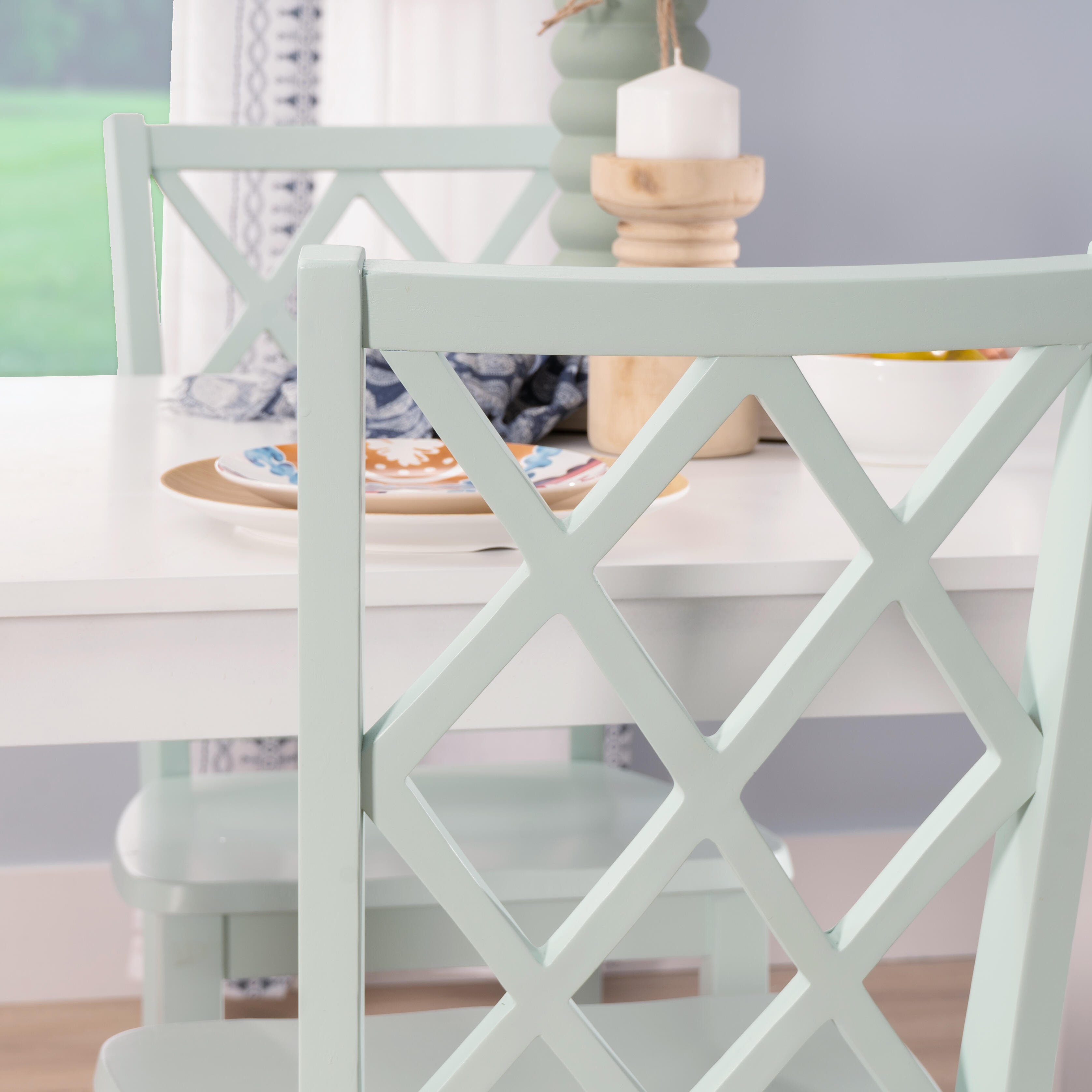 Linon Kolt Rectangular Dining Table and 4 Chairs, Mint, large