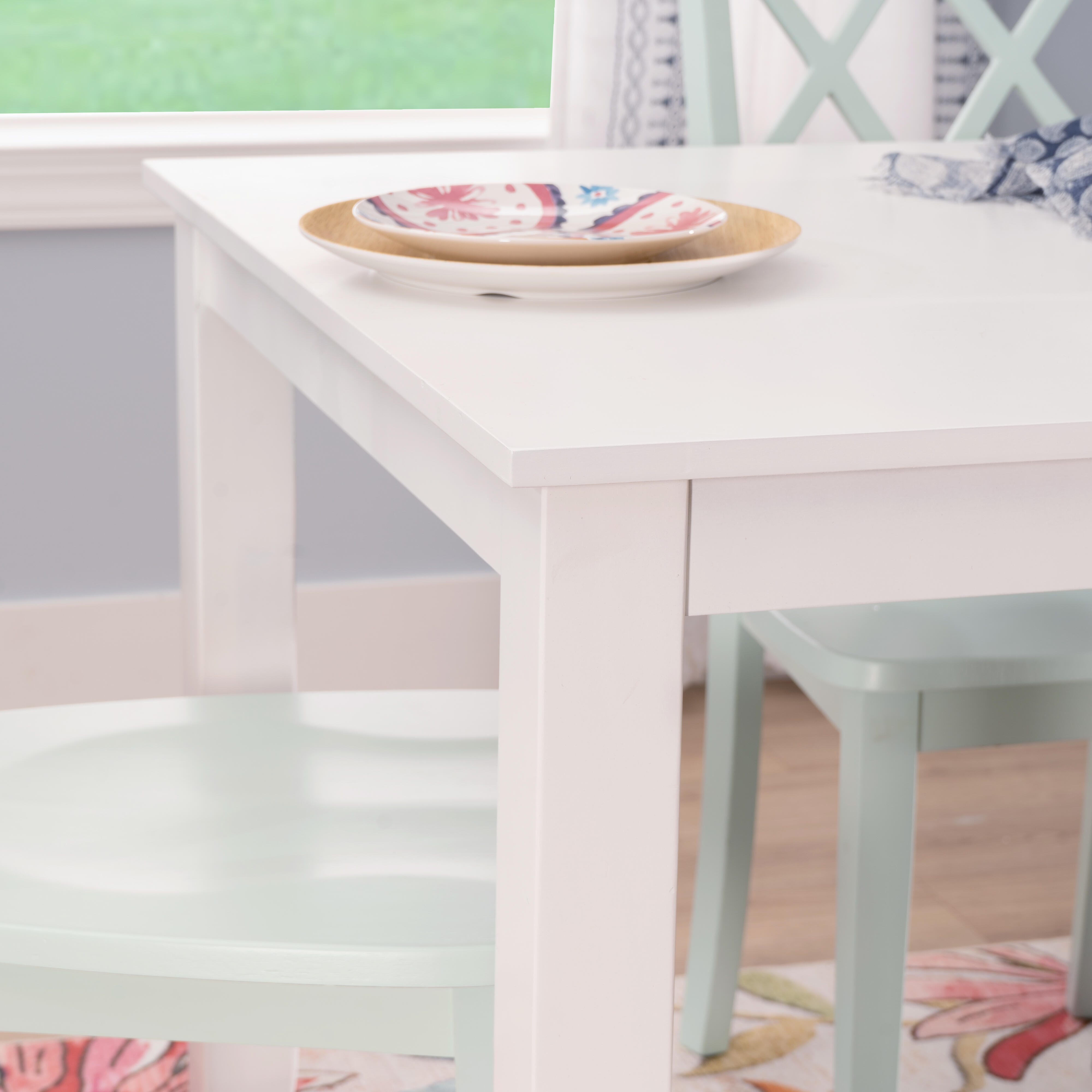 Linon Kolt Rectangular Dining Table and 4 Chairs, Mint, large