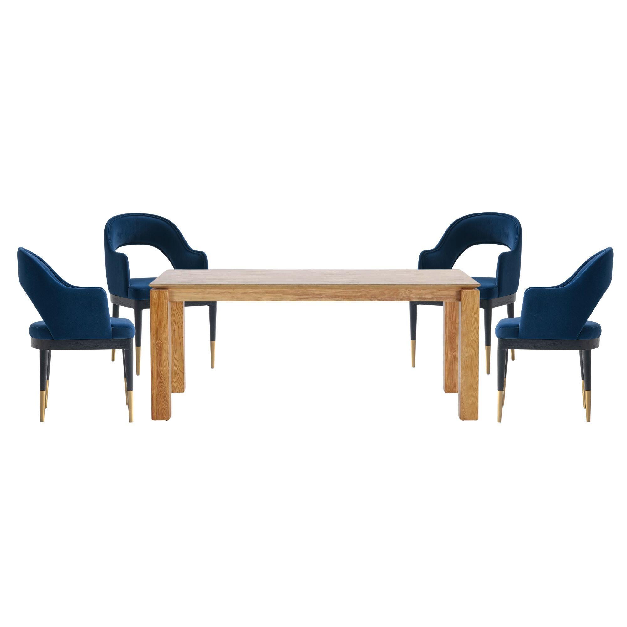 Manhattan Comfort Rockaway And Carrington Dinning Table with 4 Chairs, Natural/Midnight Blue, large