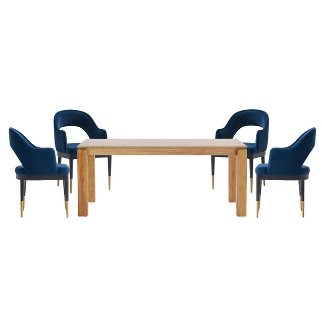 Manhattan Comfort Rockaway And Carrington Dinning Table with 4 Chairs, Natural/Midnight Blue