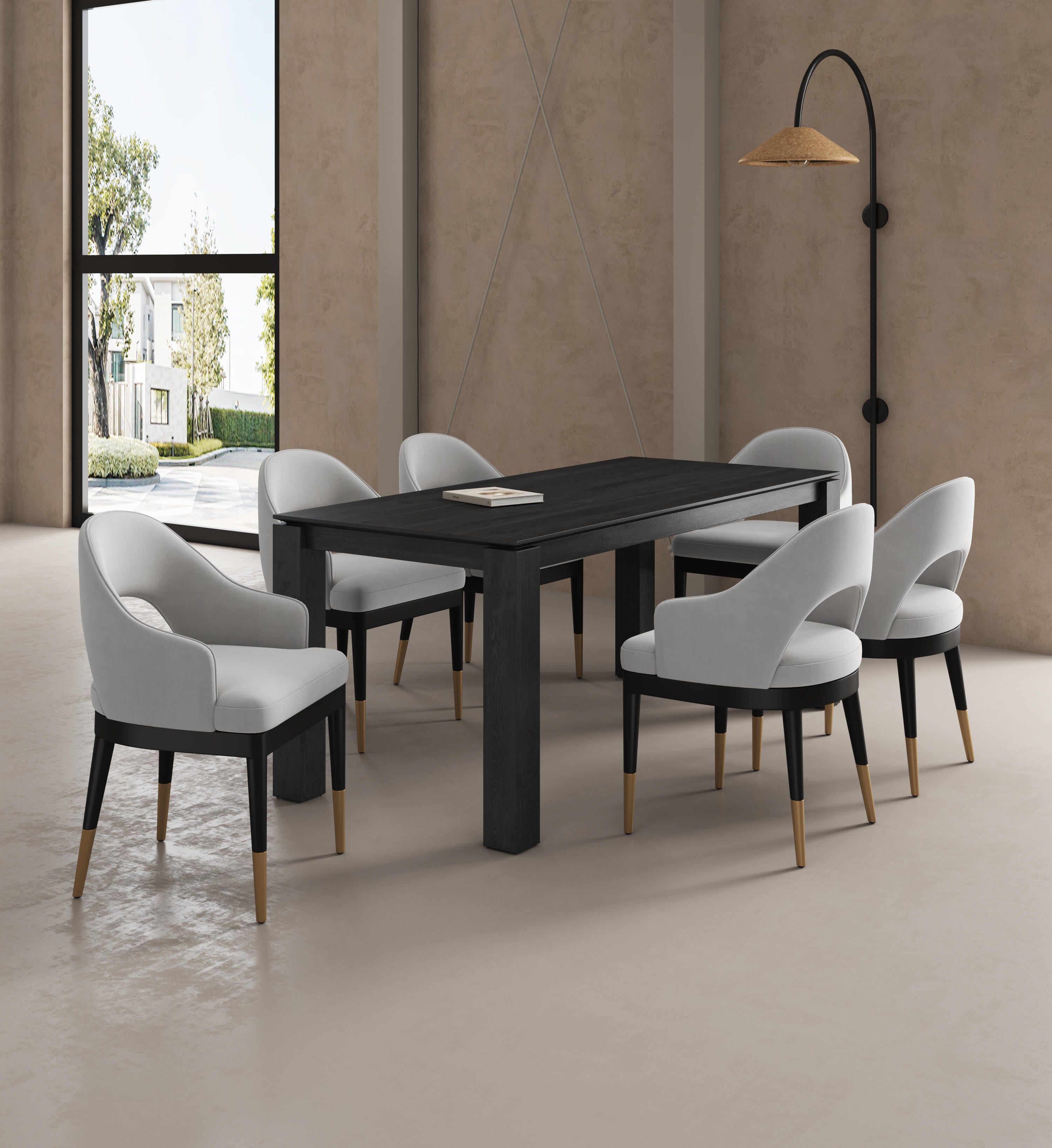 Manhattan Comfort Rockaway And Carrington Dinning Table with 6 Chairs, Black/Light Gray, large