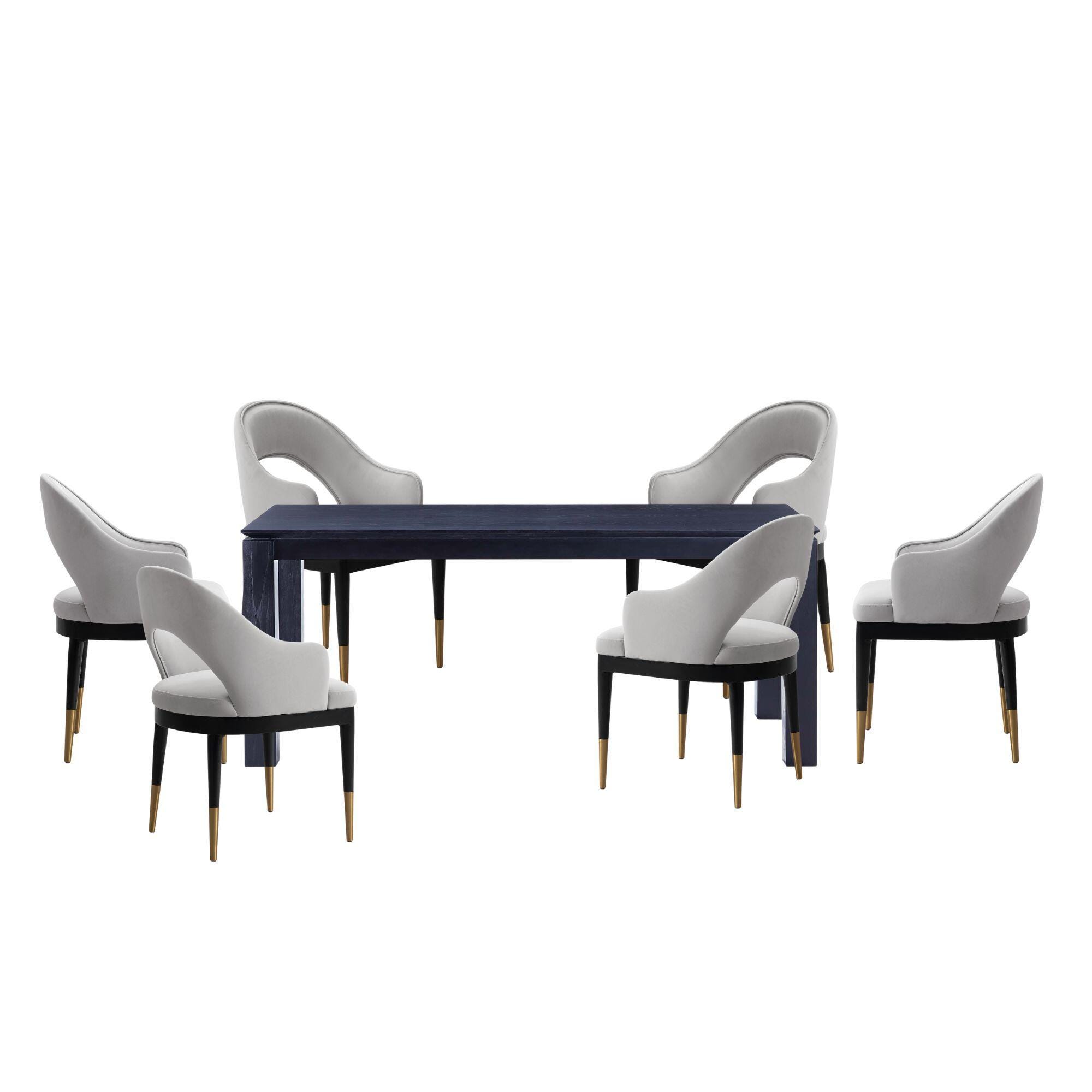 Manhattan Comfort Rockaway And Carrington Dinning Table with 6 Chairs, Black/Light Gray, large