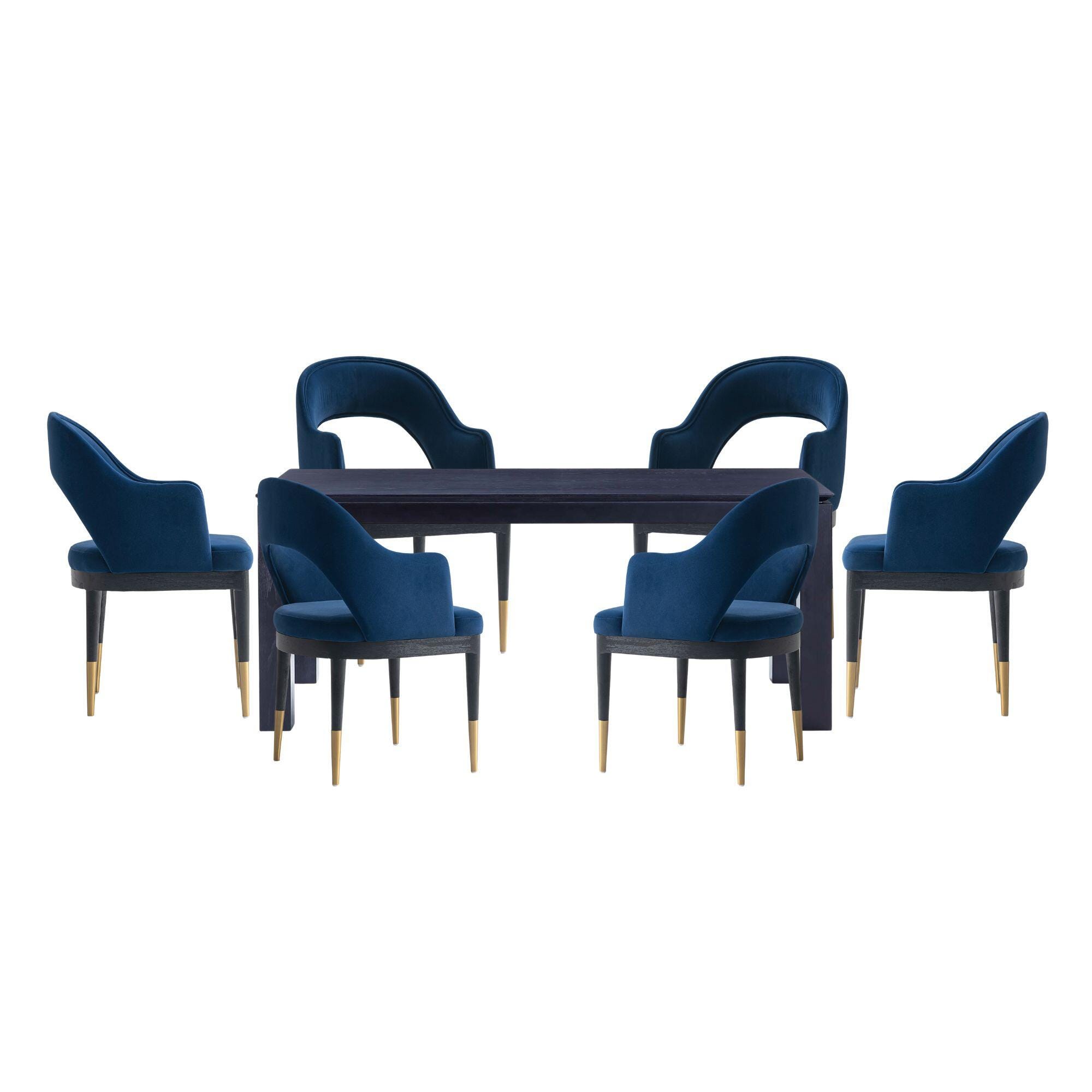 Manhattan Comfort Rockaway And Carrington Dinning Table with 6 Chairs, Black/Midnight Blue, large