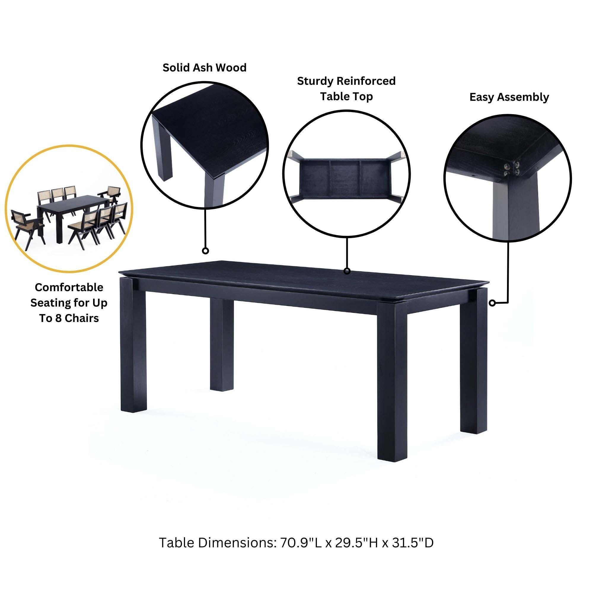 Manhattan Comfort Rockaway And Carrington Dinning Table with 6 Chairs, Black/Midnight Blue, large