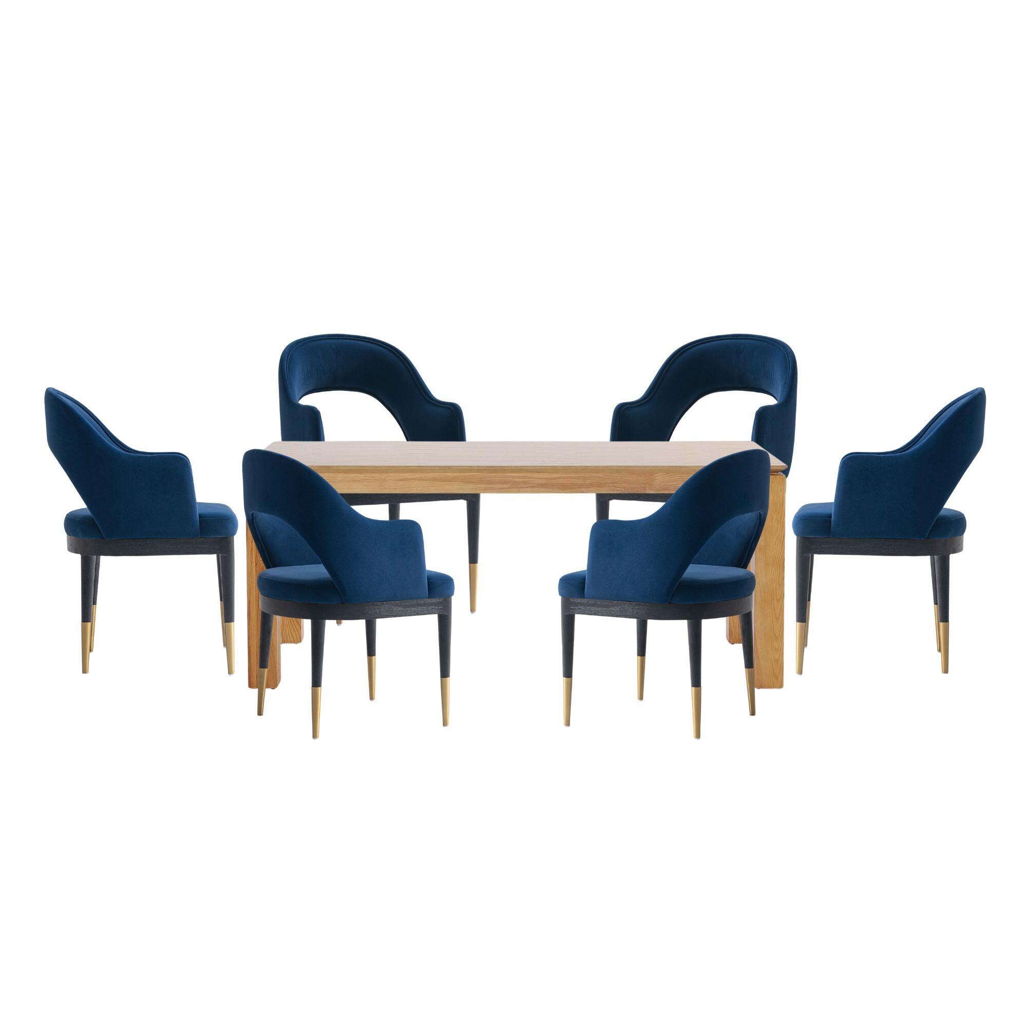 Manhattan Comfort Rockaway And Carrington Dinning Table with 6 Chairs, Natural/Midnight Blue, large