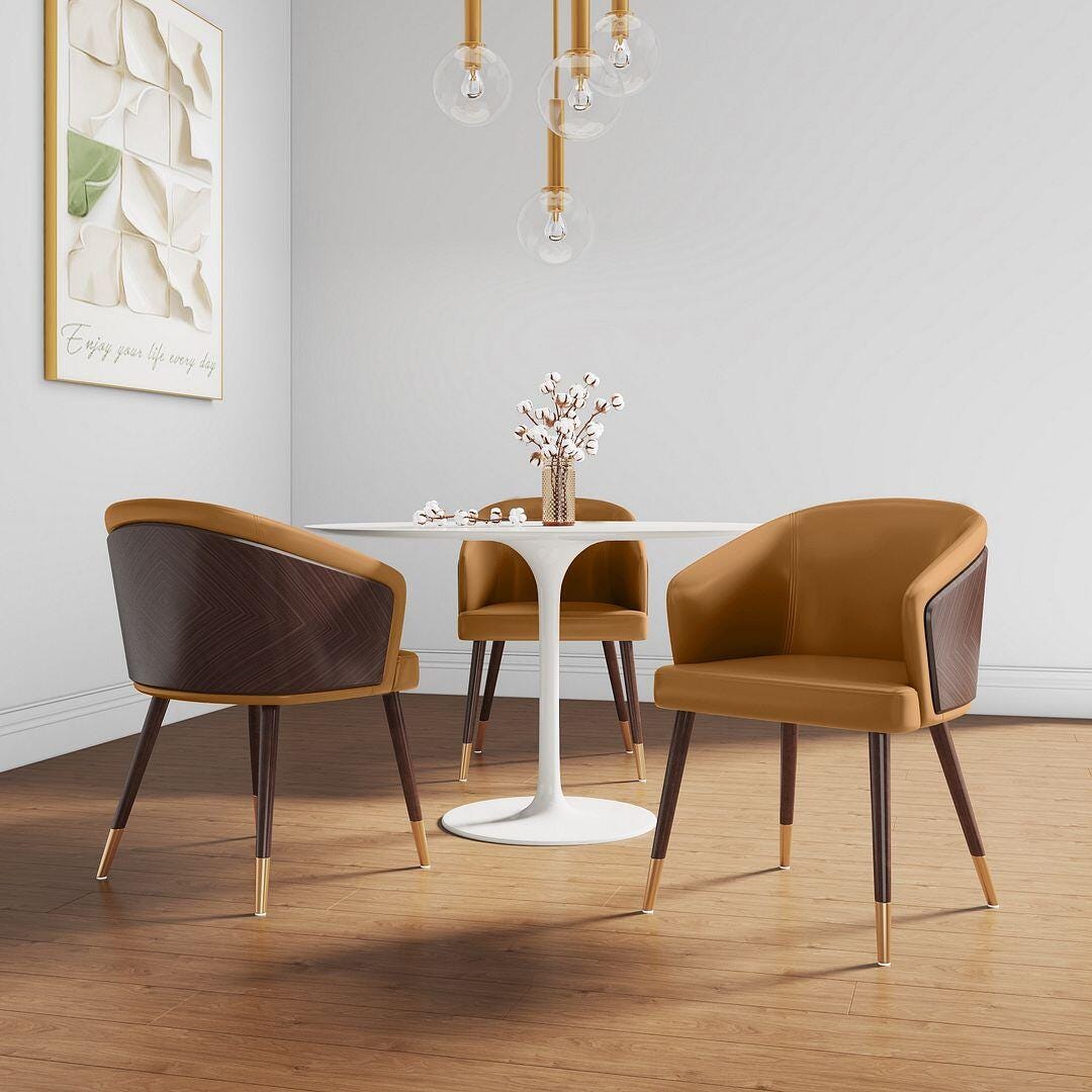 Manhattan Comfort Reeva Dining Chair set of 2, Walnut/Camel, rollover