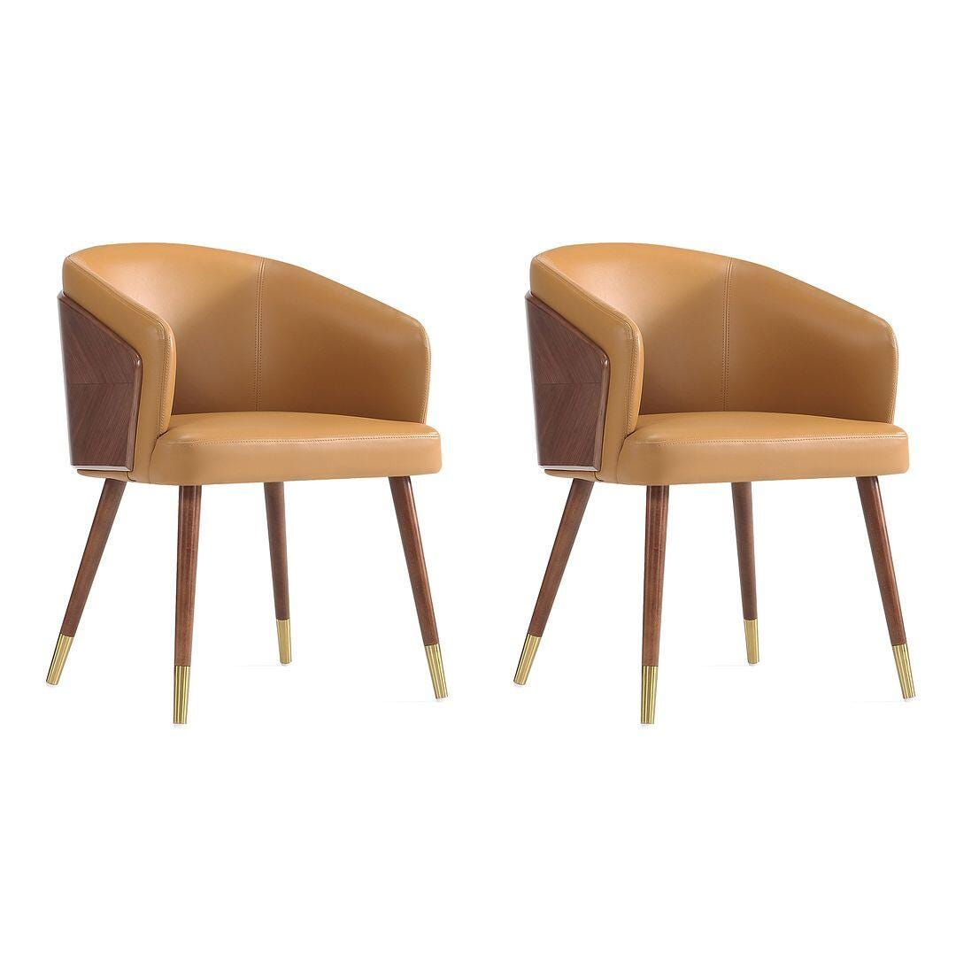 Manhattan Comfort Reeva Dining Chair set of 2, Walnut/Camel, large