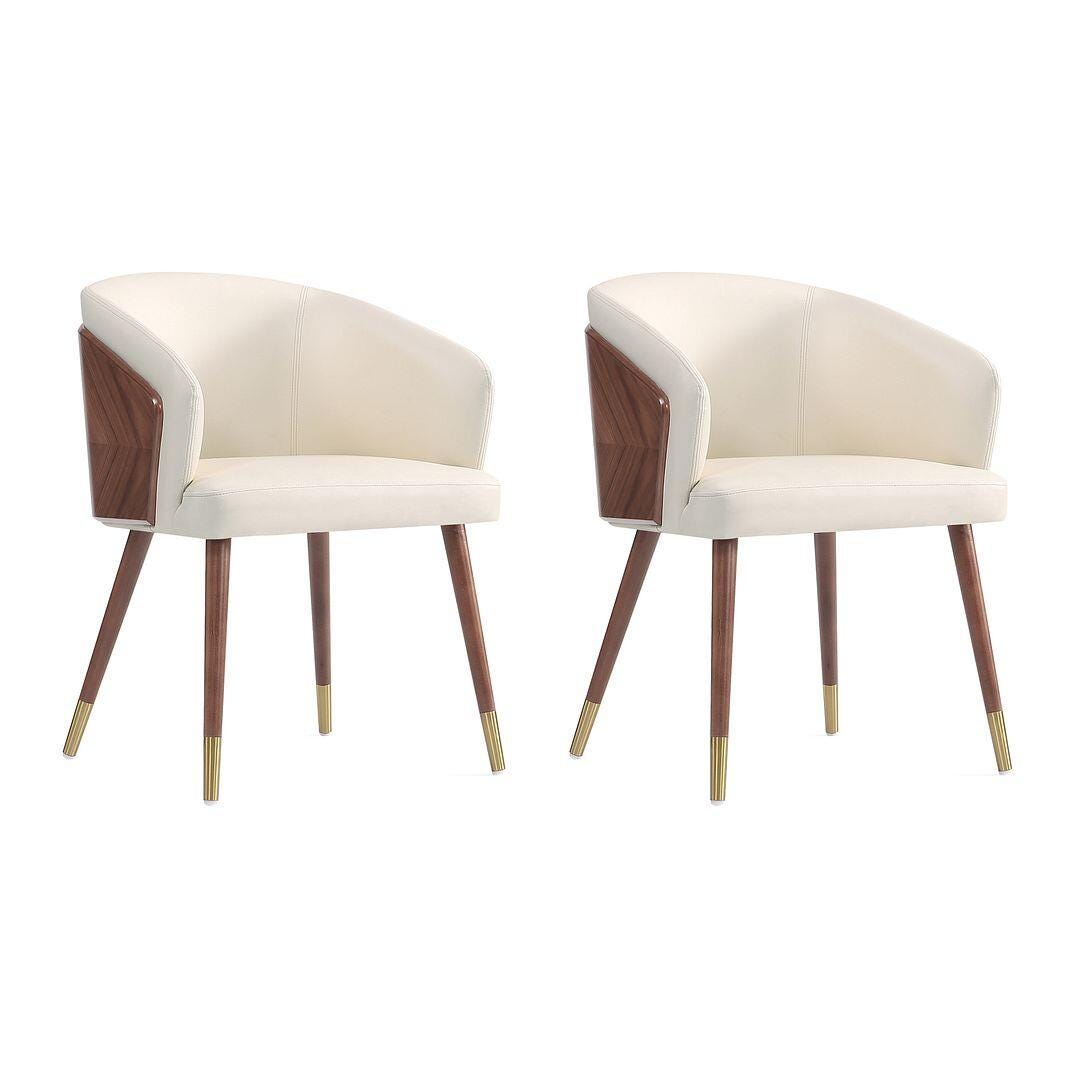 Manhattan Comfort Reeva Dining Chair set of 2, Walnut/Cream, large