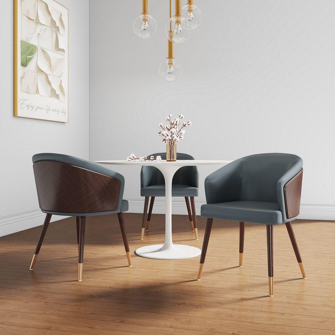 Manhattan Comfort Reeva Dining Chair set of 2, Walnut/Graphite Gray, rollover
