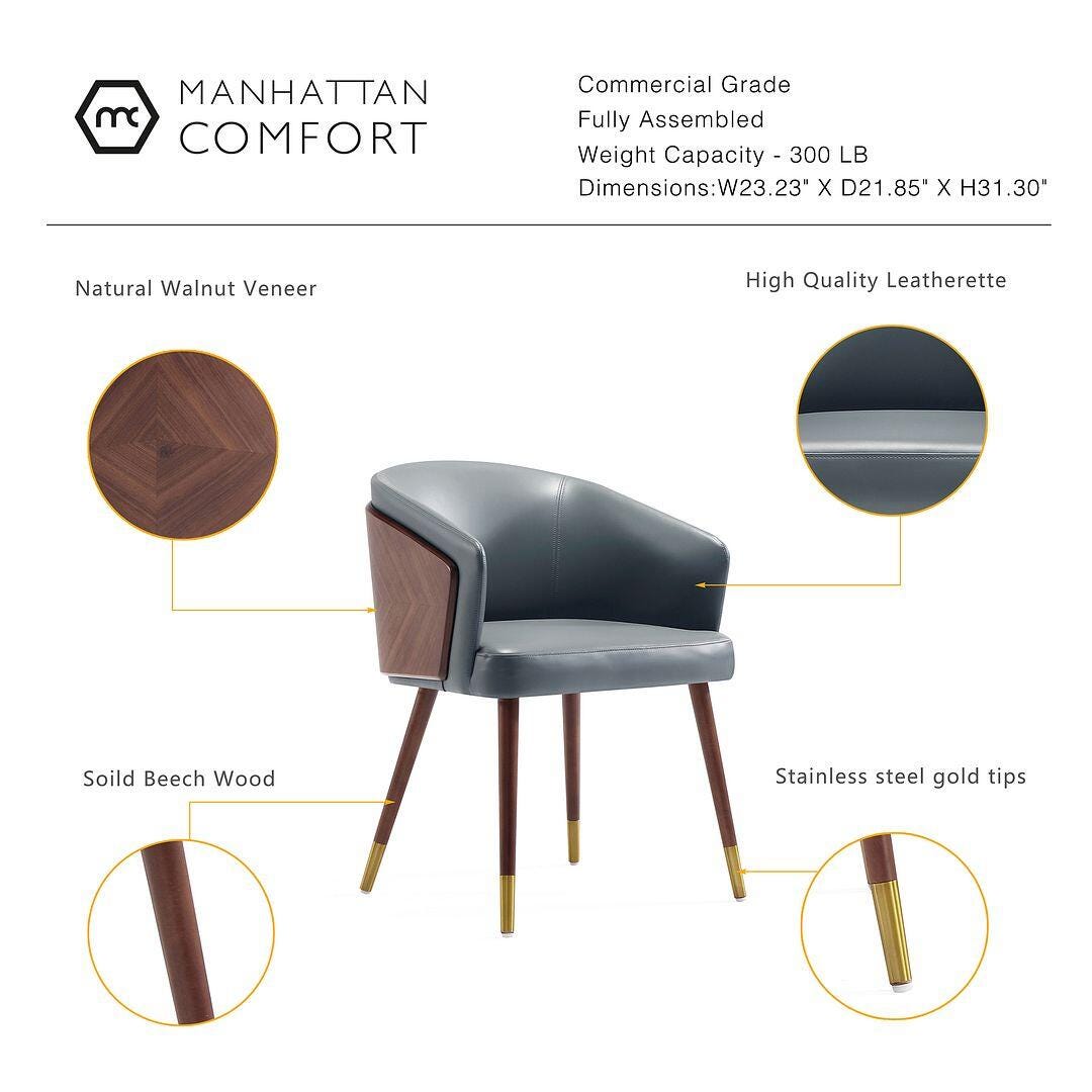 Manhattan Comfort Reeva Dining Chair set of 2, Walnut/Graphite Gray, large