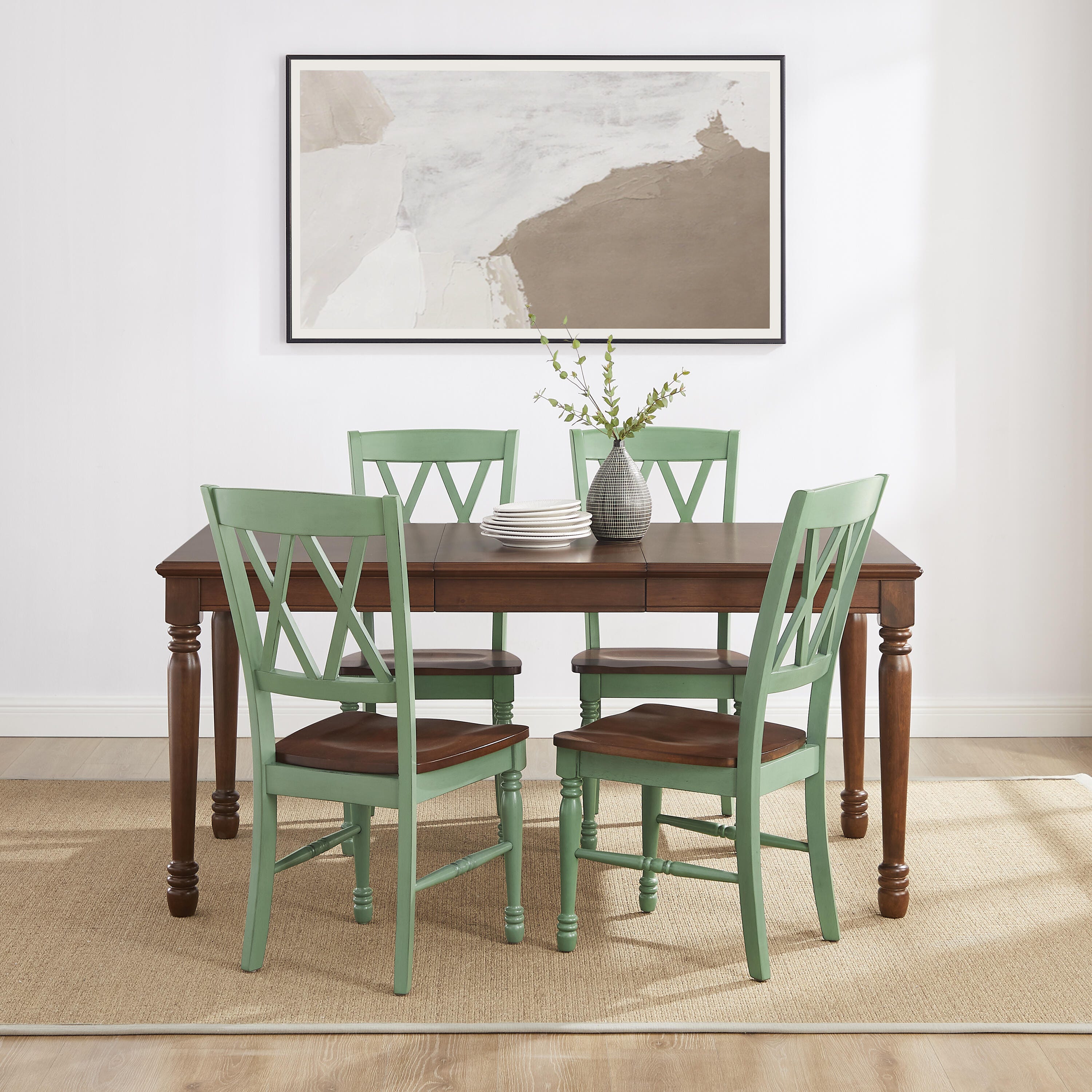 Crosley Furniture Shelby Dining Table and 4 Chairs, Distressed Teal, large