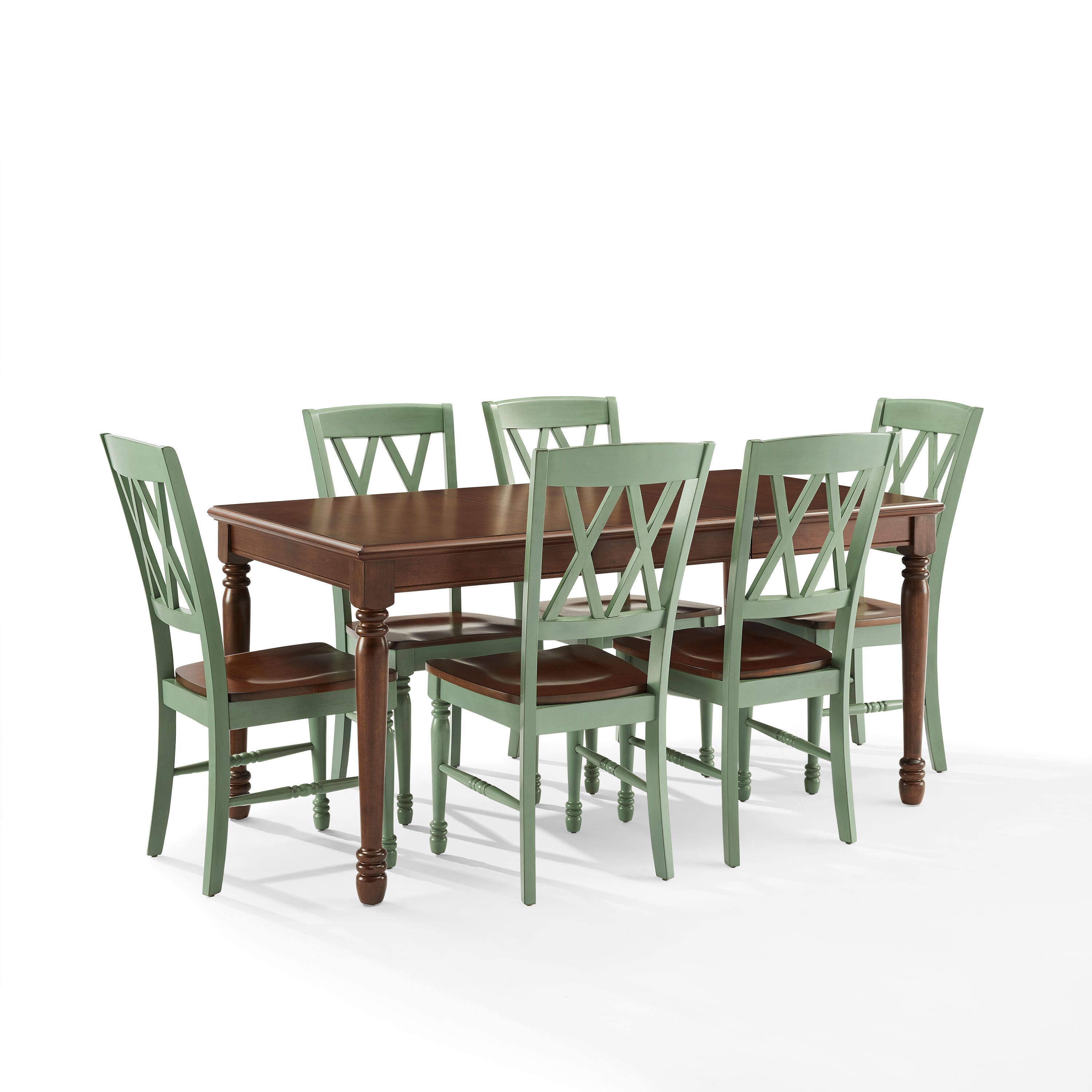 Crosley Furniture Shelby Dining Table and 6 Chairs, Distressed Teal, large