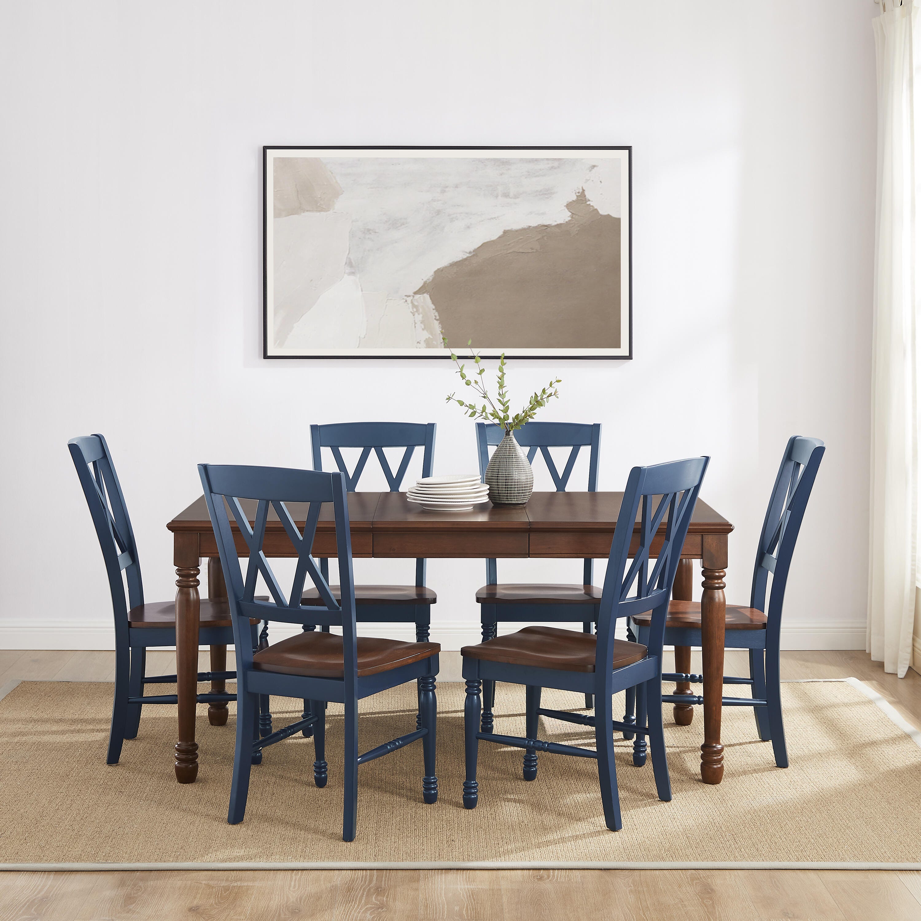Crosley Furniture Shelby Dining Table and 6 Chairs, Navy, large