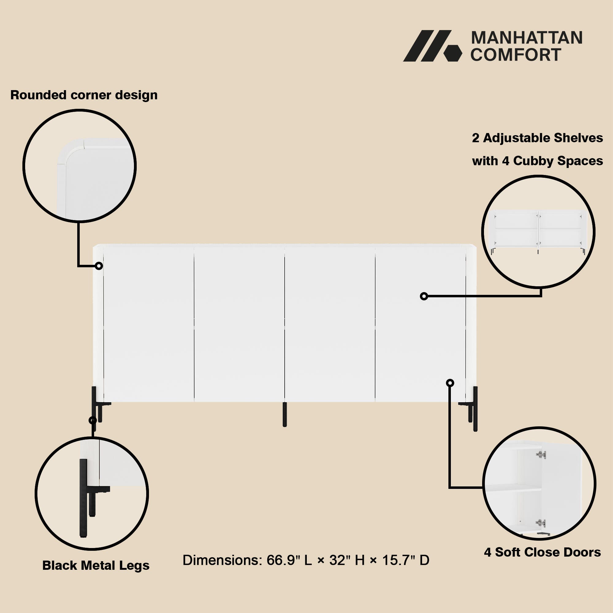 Manhattan Comfort Abbey Sideboard, White, large