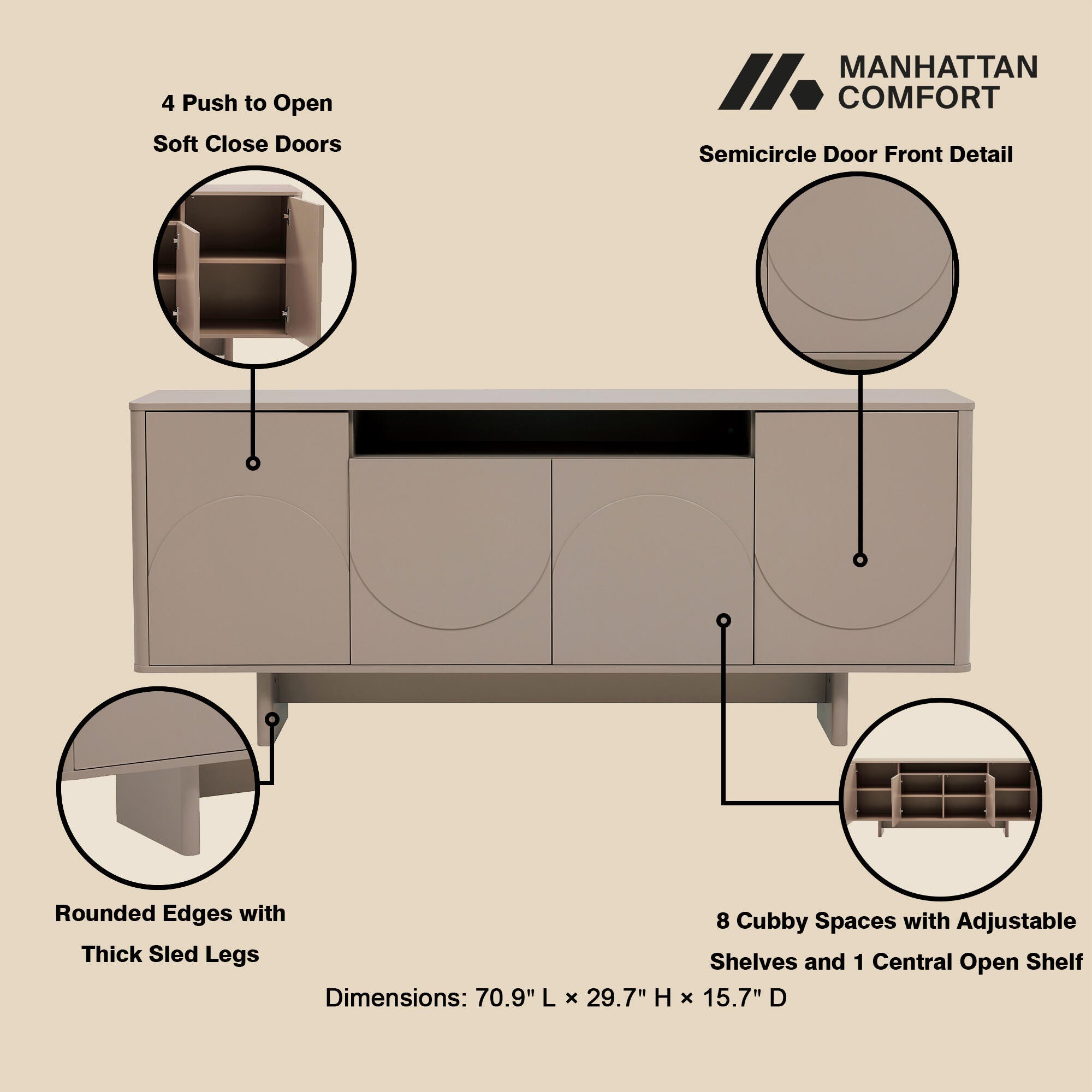 Manhattan Comfort Ella Sideboard, Mocha, large