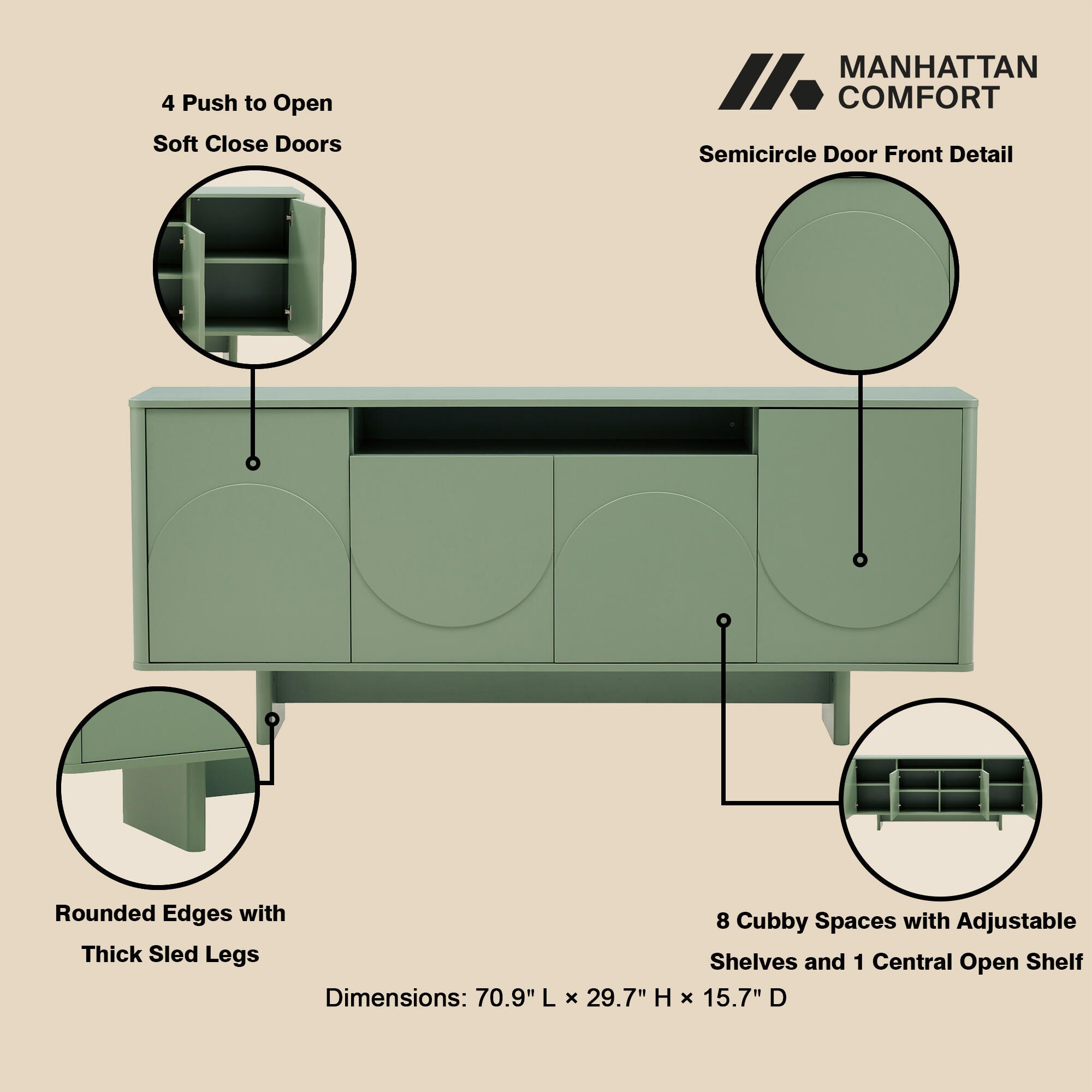 Manhattan Comfort Ella Sideboard, Sage Green, large