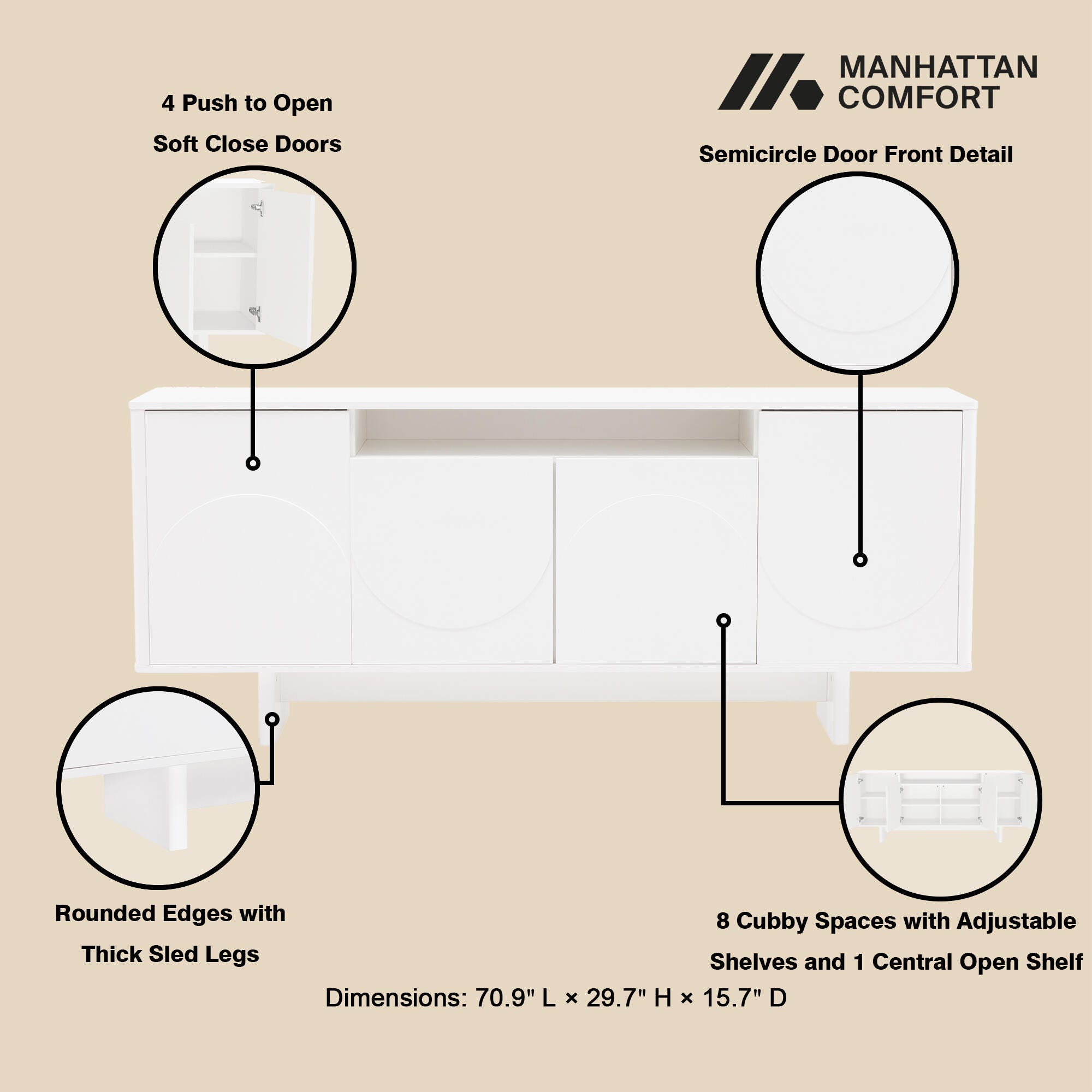 Manhattan Comfort Ella Sideboard, White, large