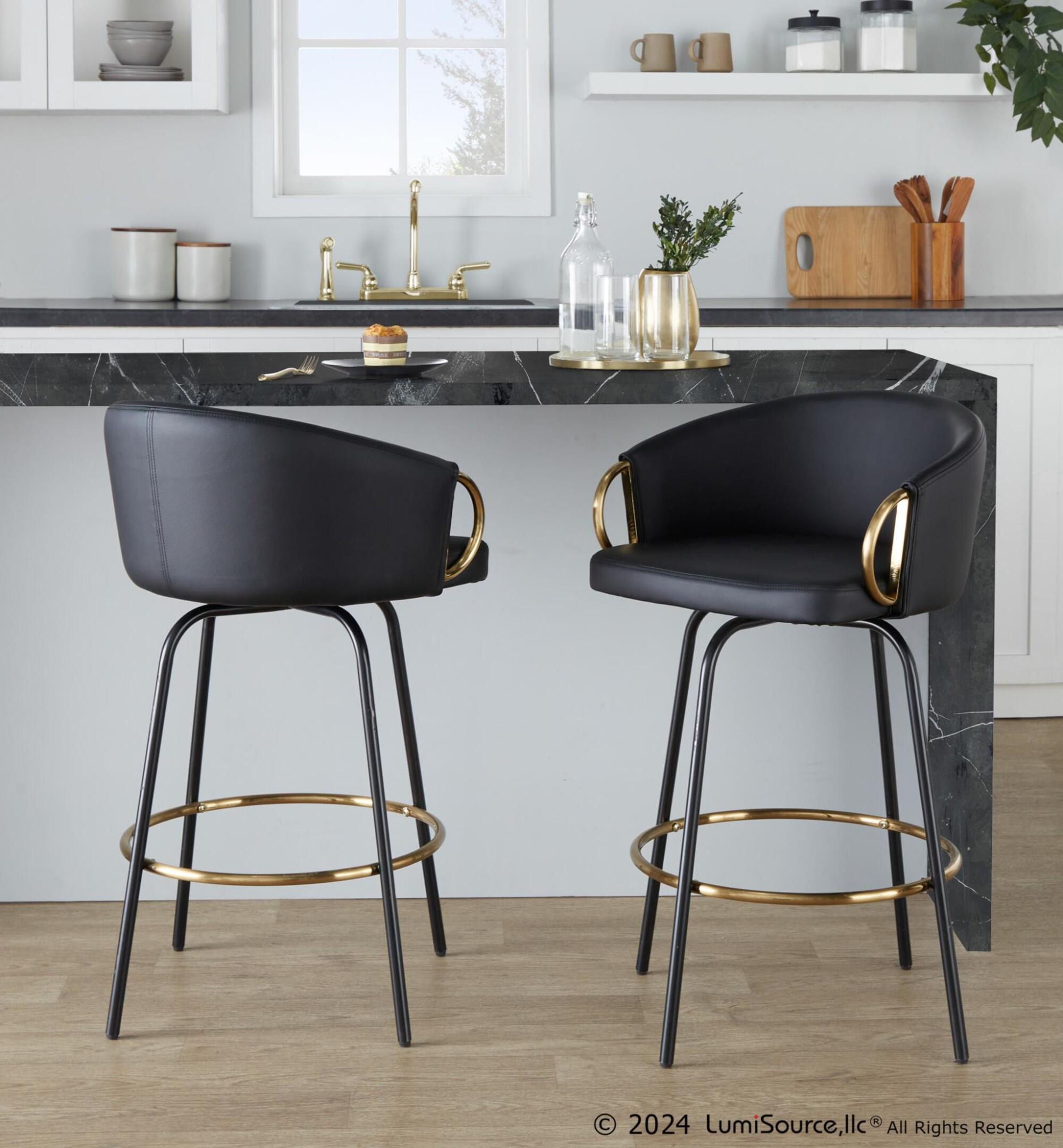 LumiSource Claire Counter Height Bar Stools (Set of 2), Black, rollover