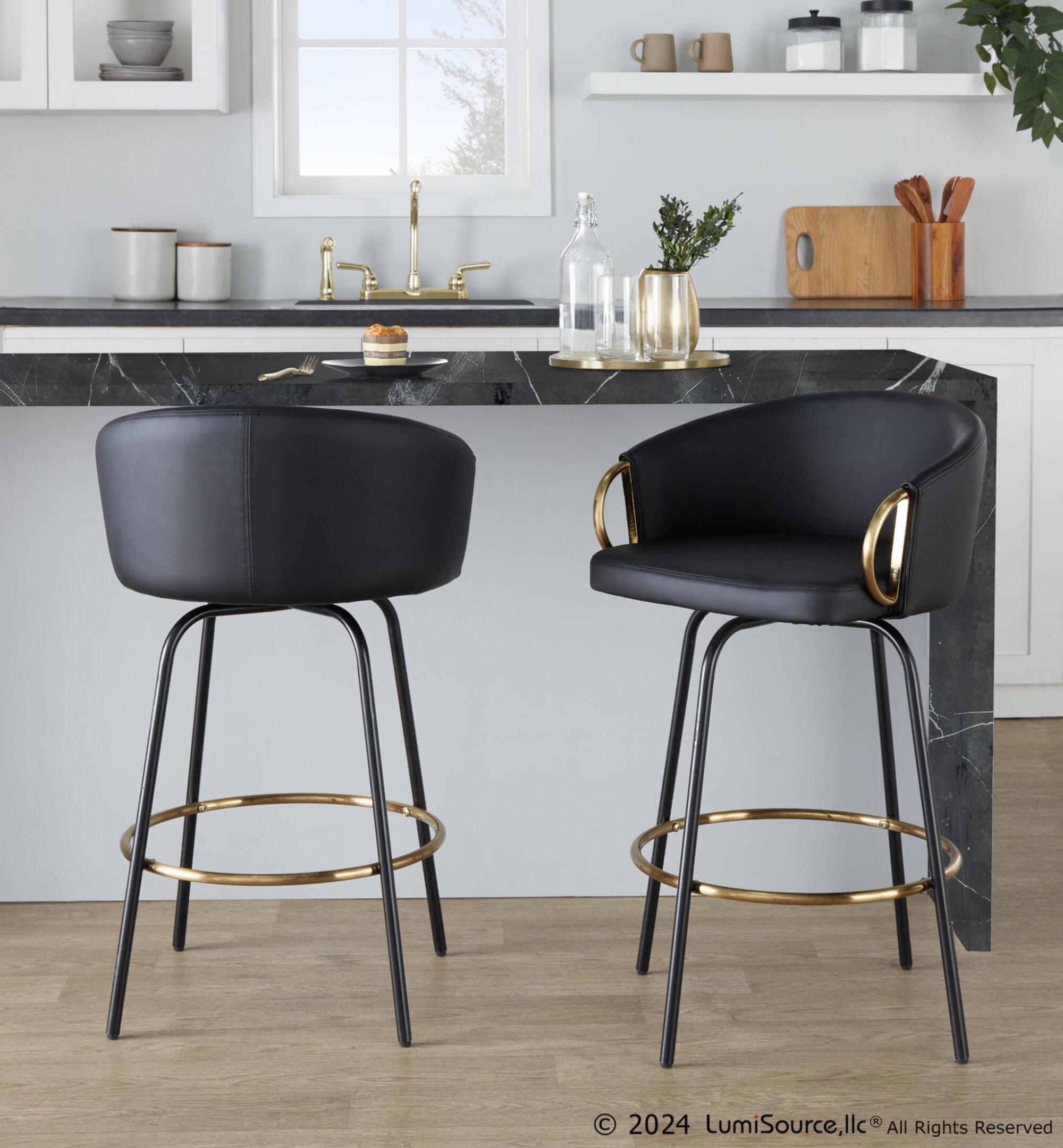 LumiSource Claire Counter Height Bar Stools (Set of 2), Black, large