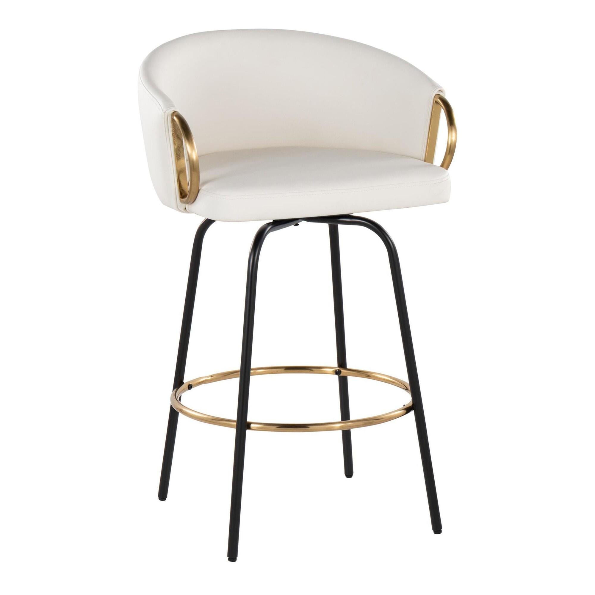 LumiSource Claire Counter Height Bar Stools (Set of 2), White, large