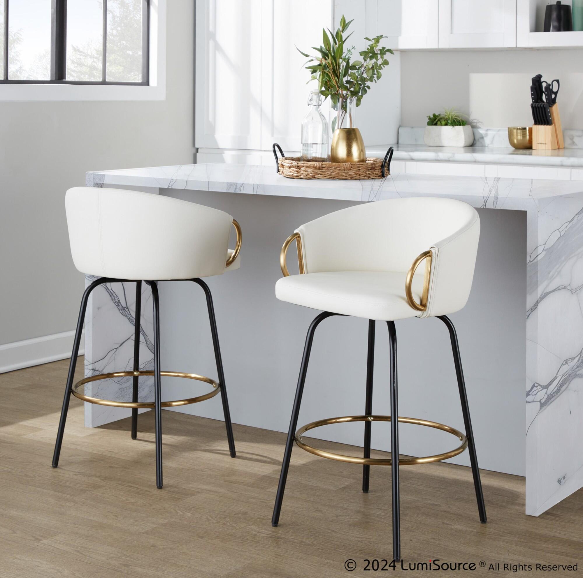 LumiSource Claire Counter Height Bar Stools (Set of 2), White, large