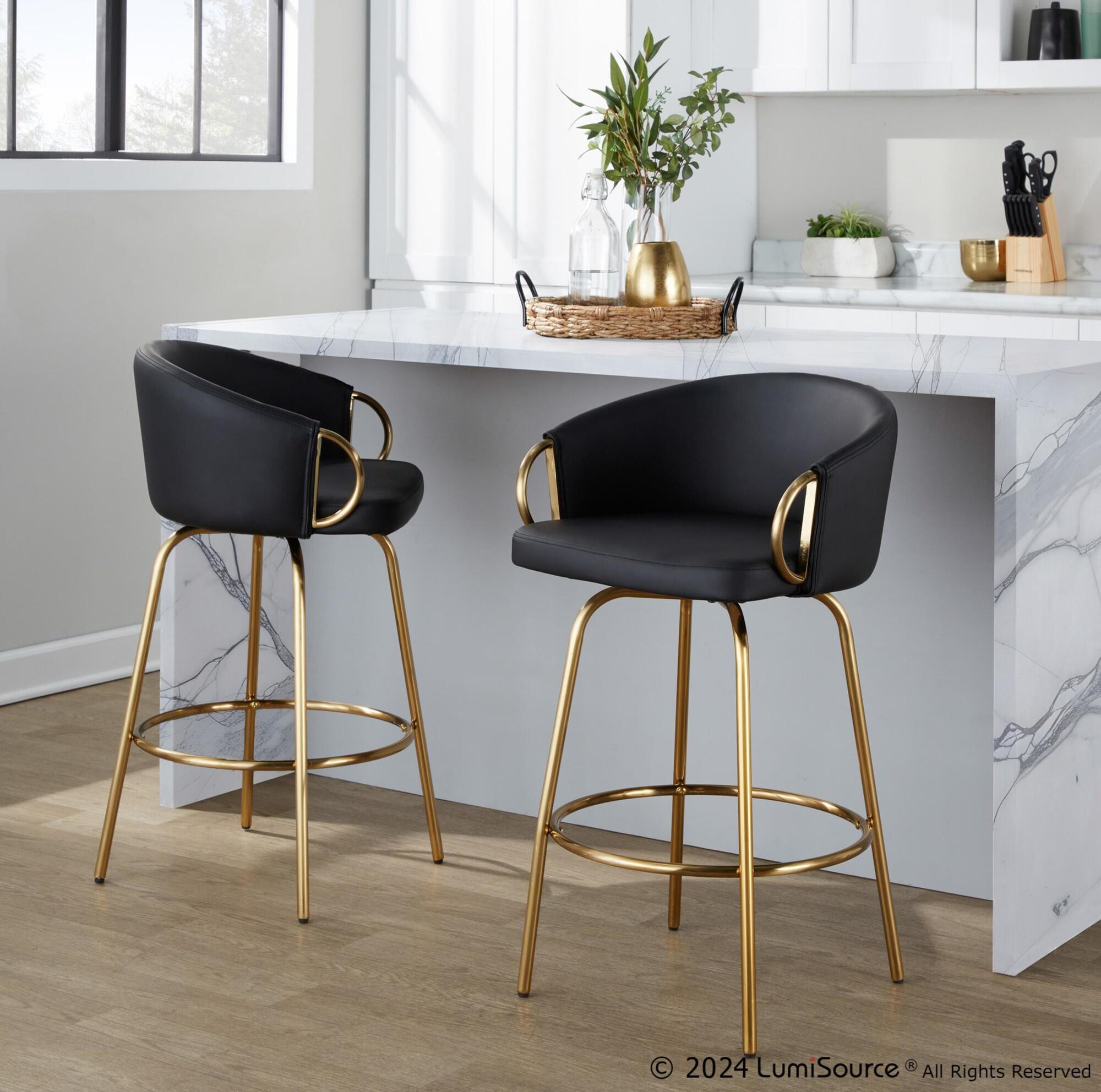 LumiSource Claire Counter Height Bar Stools (Set of 2), Black/Gold, large