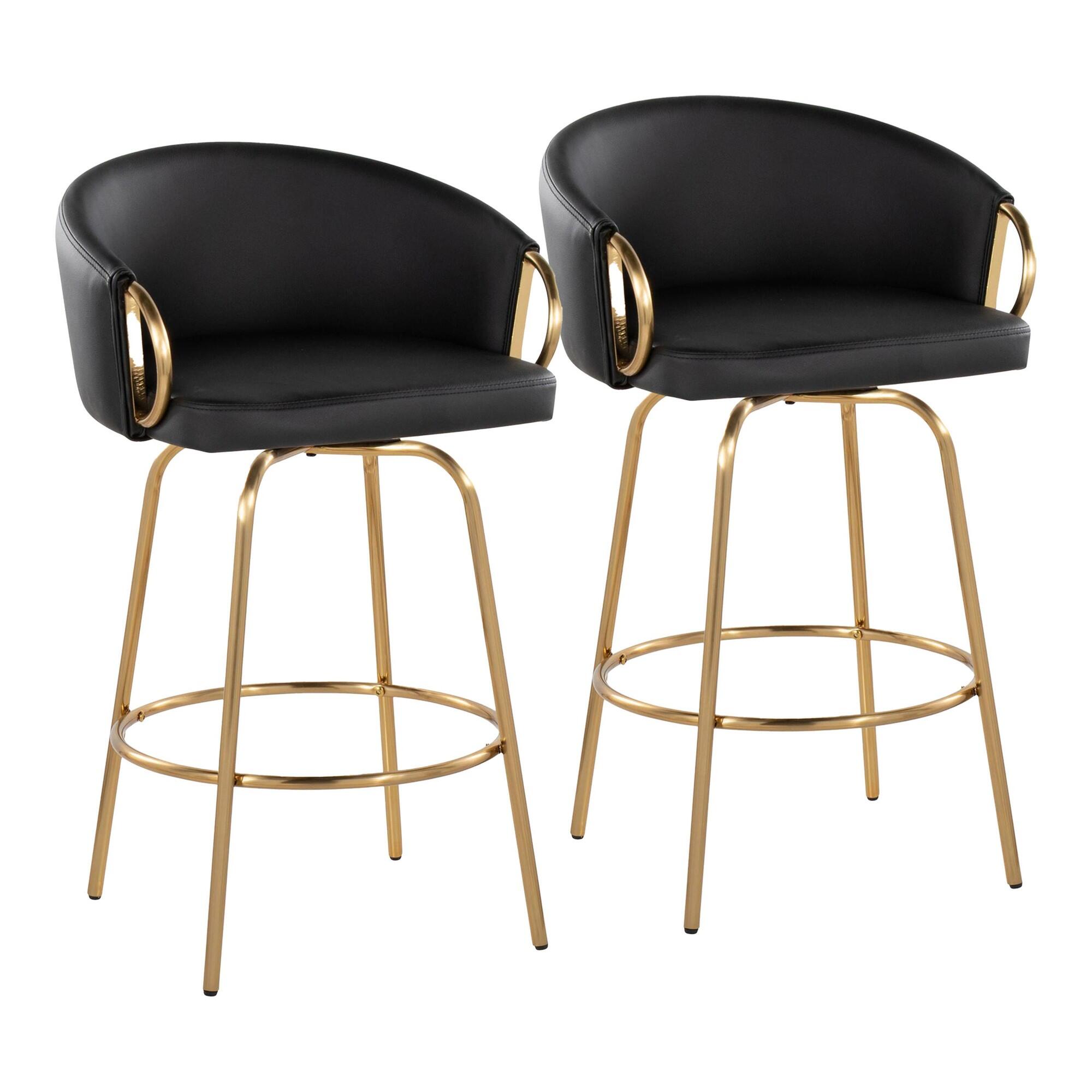 LumiSource Claire Counter Height Bar Stools (Set of 2), Black/Gold, large