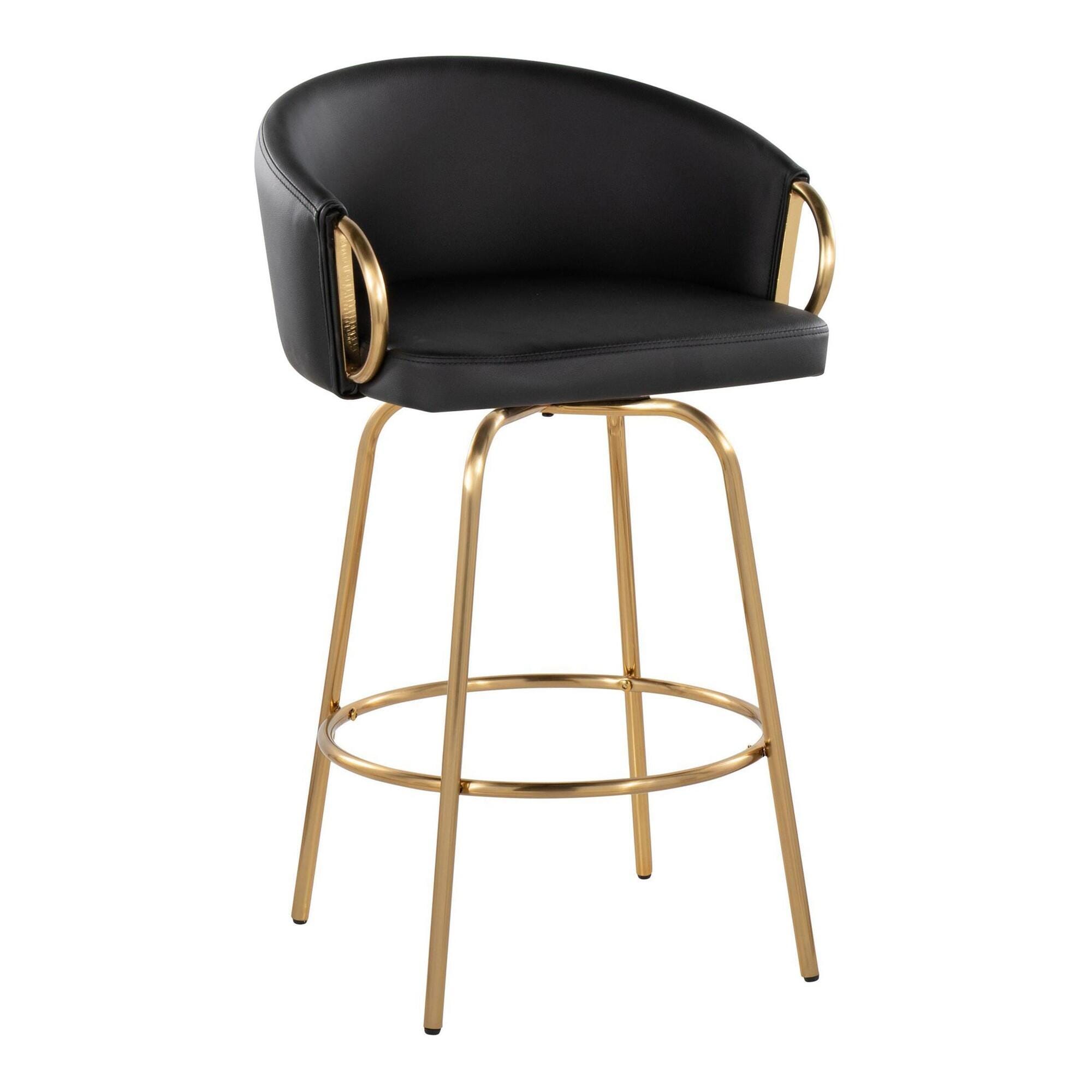 LumiSource Claire Counter Height Bar Stools (Set of 2), Black/Gold, large