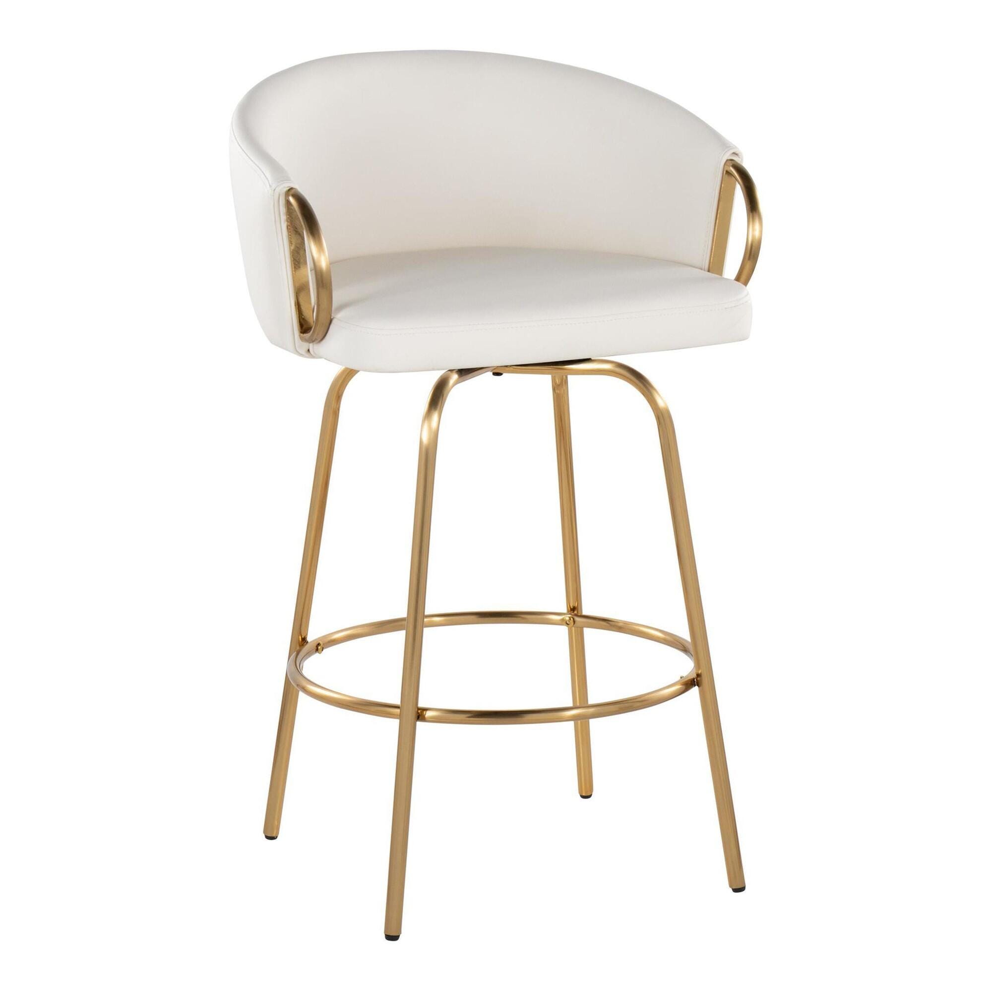 LumiSource Claire Counter Height Bar Stools (Set of 2), White/Gold, large