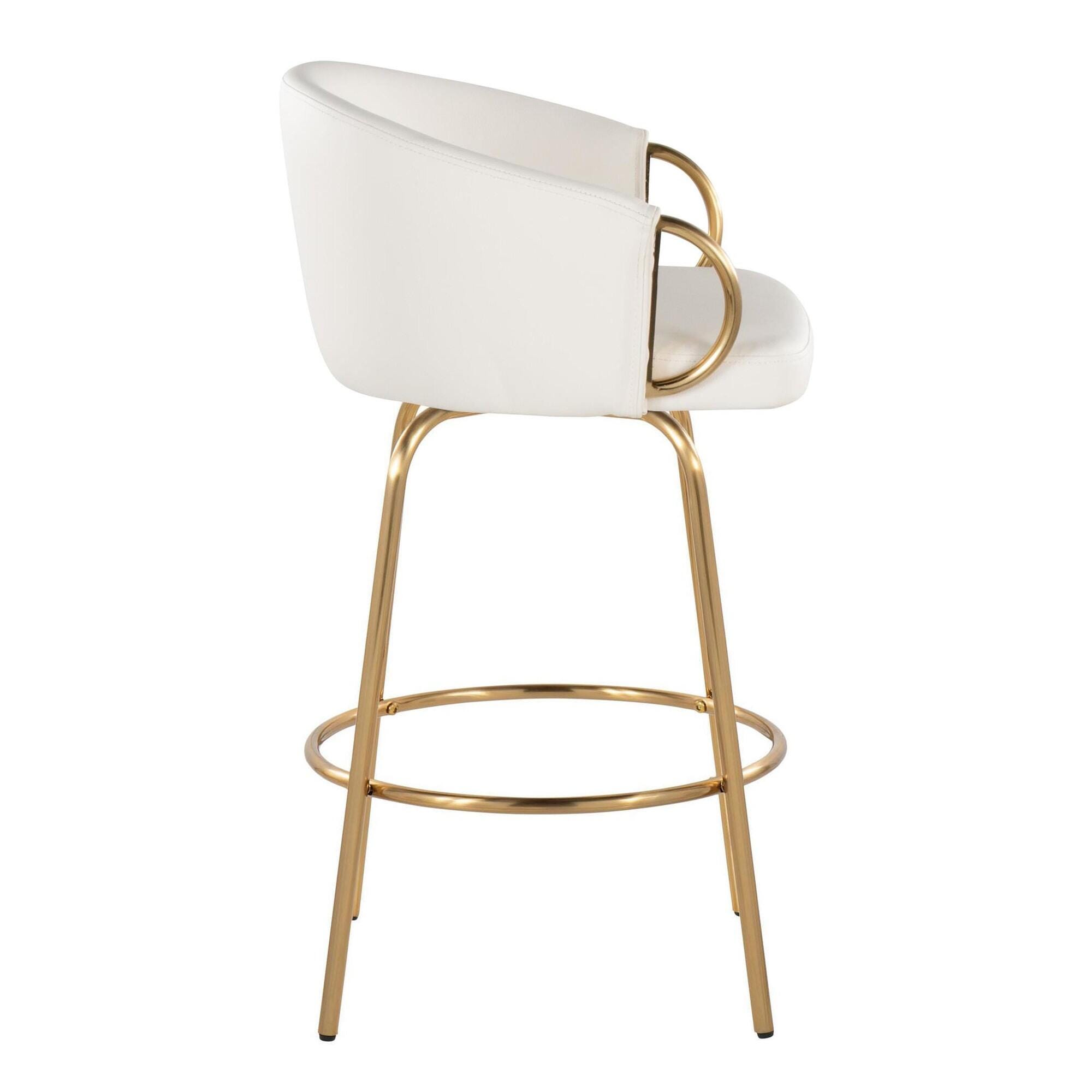 LumiSource Claire Counter Height Bar Stools (Set of 2), White/Gold, large