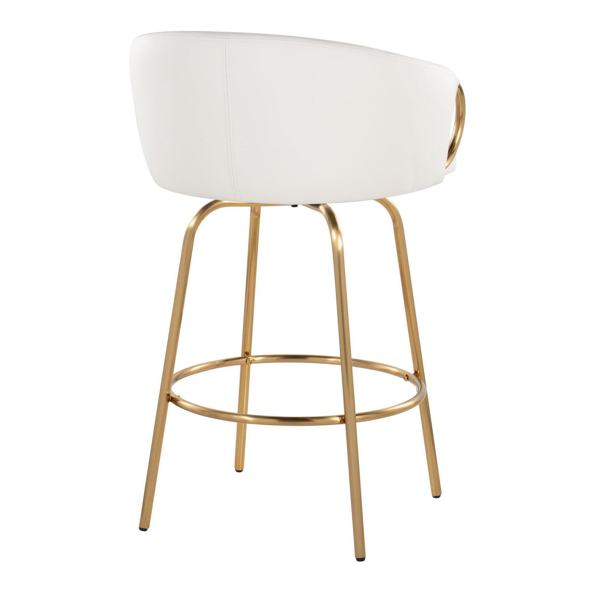 LumiSource Claire Counter Height Bar Stools (Set of 2), White/Gold, large