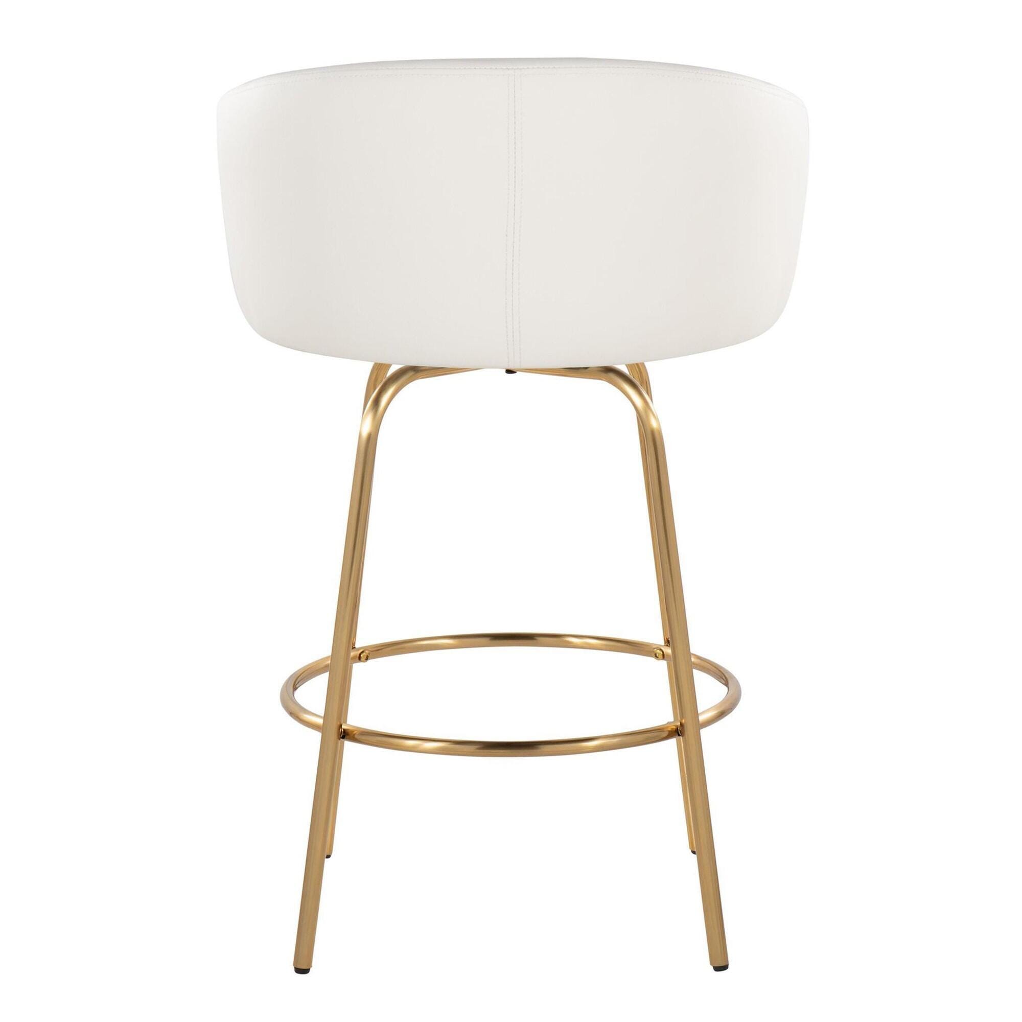 LumiSource Claire Counter Height Bar Stools (Set of 2), White/Gold, large