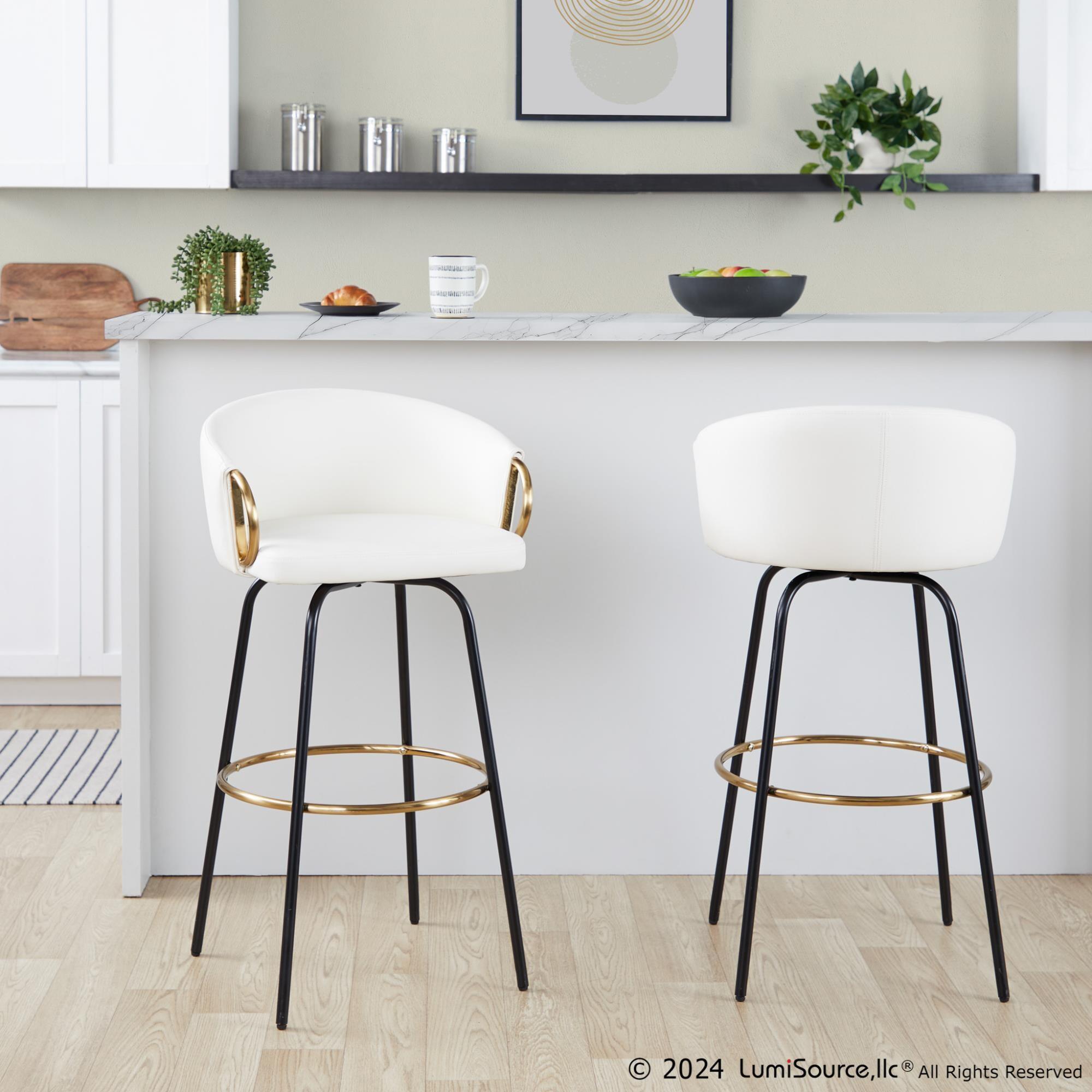 LumiSource Claire Bar Height Bar Stool (Set of 2), White, large