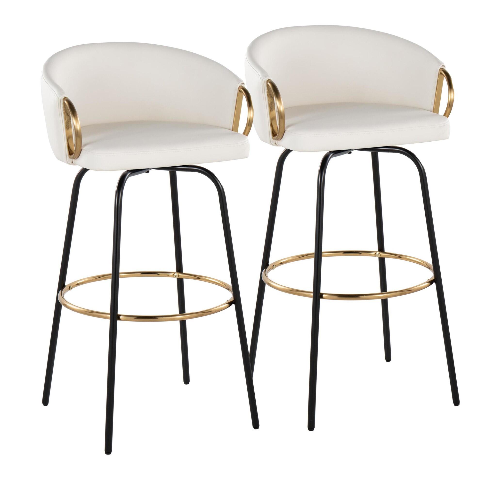 LumiSource Claire Bar Height Bar Stool (Set of 2), White, large