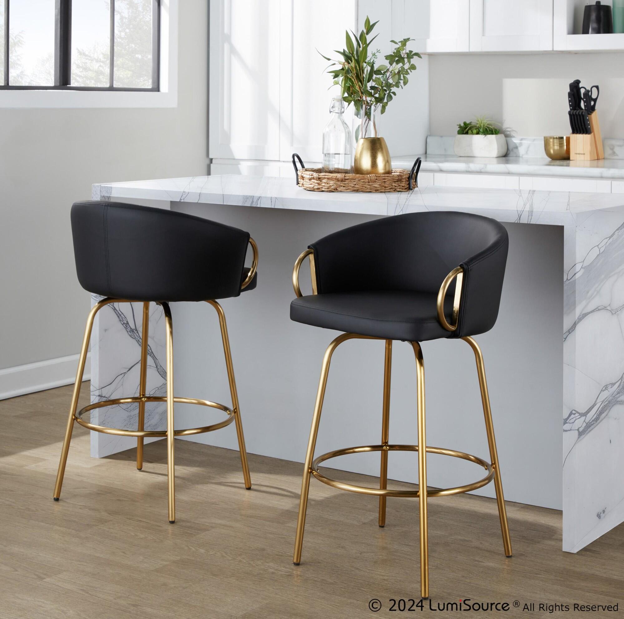 LumiSource Claire Bar Height Bar Stool (Set of 2), Black/Gold, large