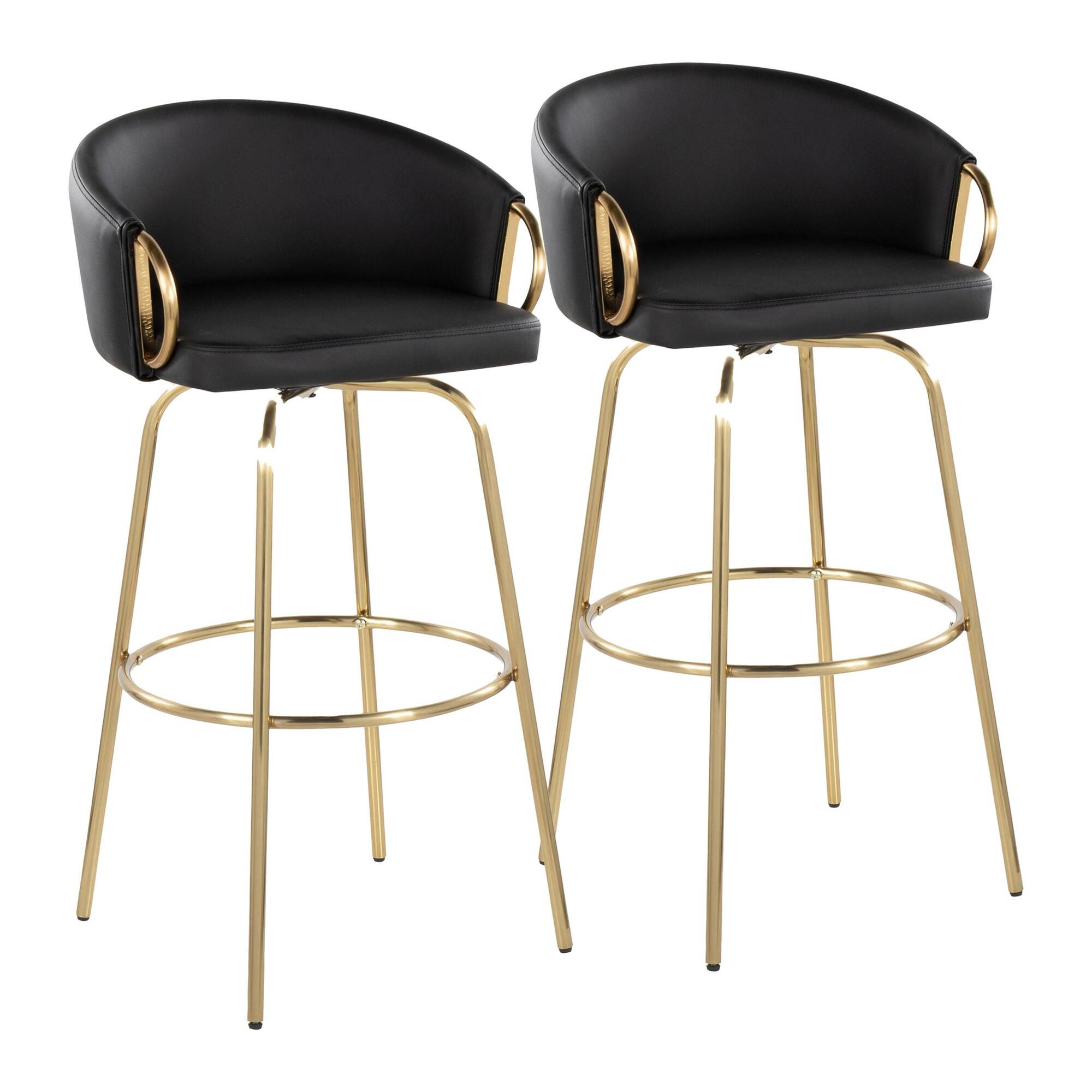 LumiSource Claire Bar Height Bar Stool (Set of 2), Black/Gold, large