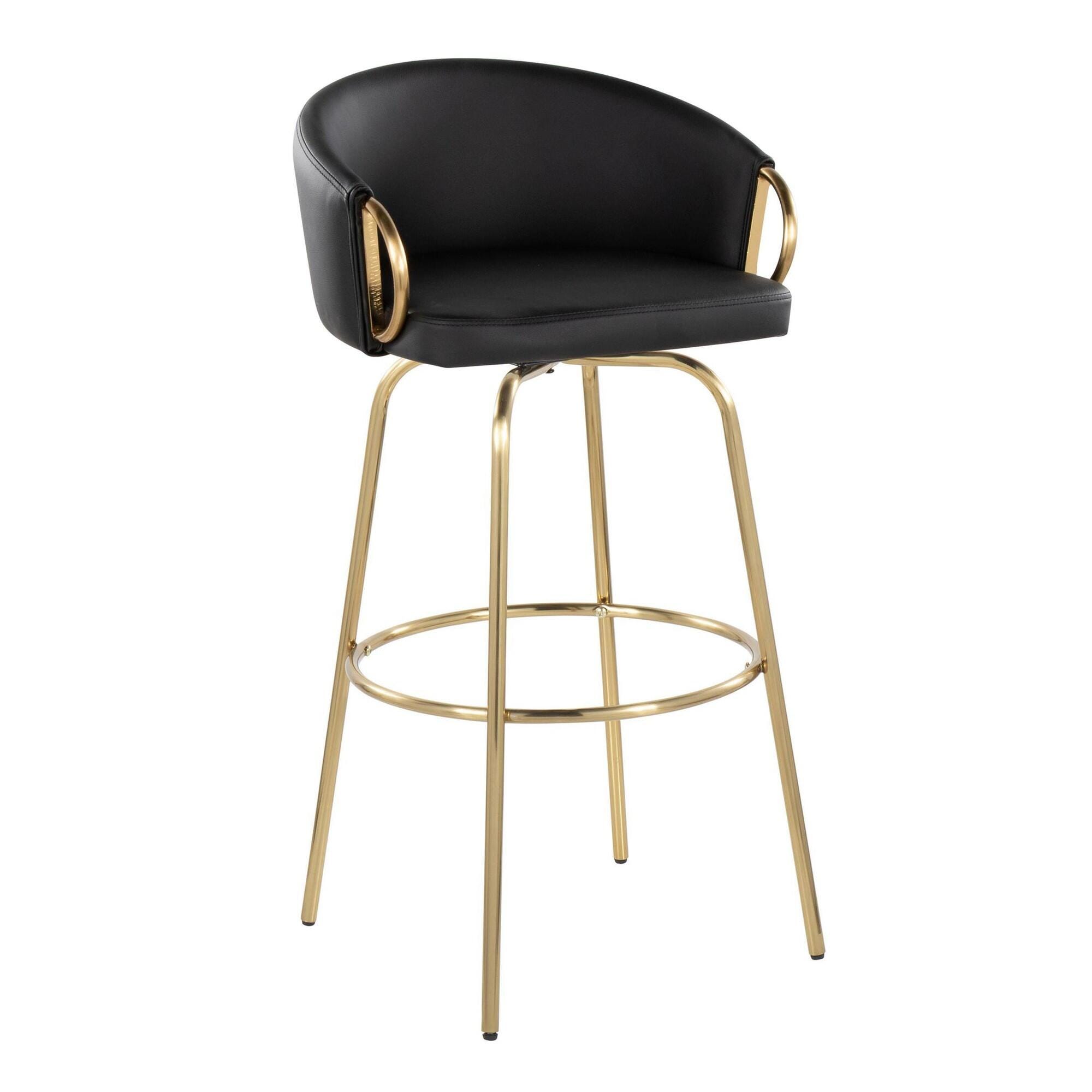 LumiSource Claire Bar Height Bar Stool (Set of 2), Black/Gold, large
