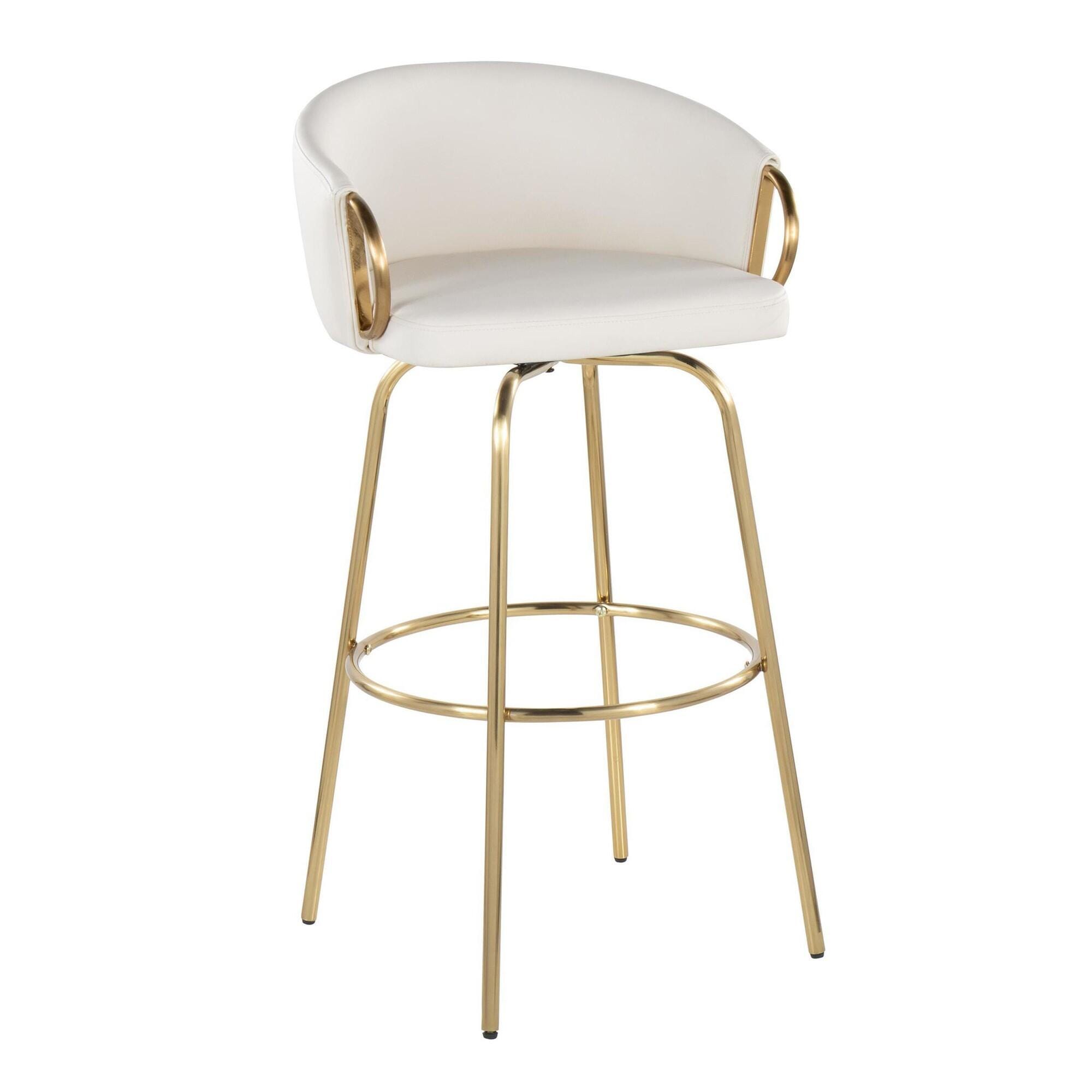 LumiSource Claire Bar Height Bar Stool (Set of 2), White/Gold, large