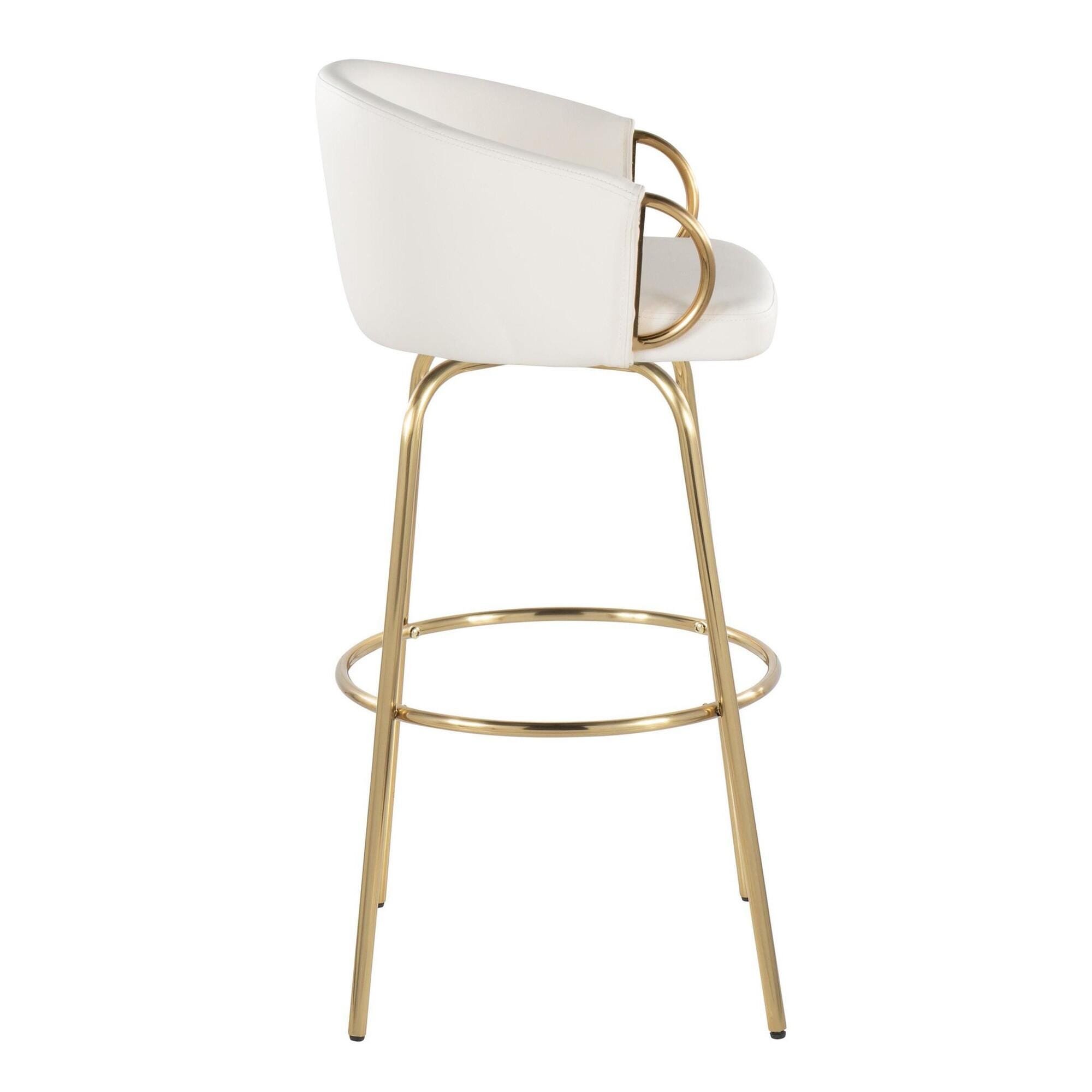 LumiSource Claire Bar Height Bar Stool (Set of 2), White/Gold, large