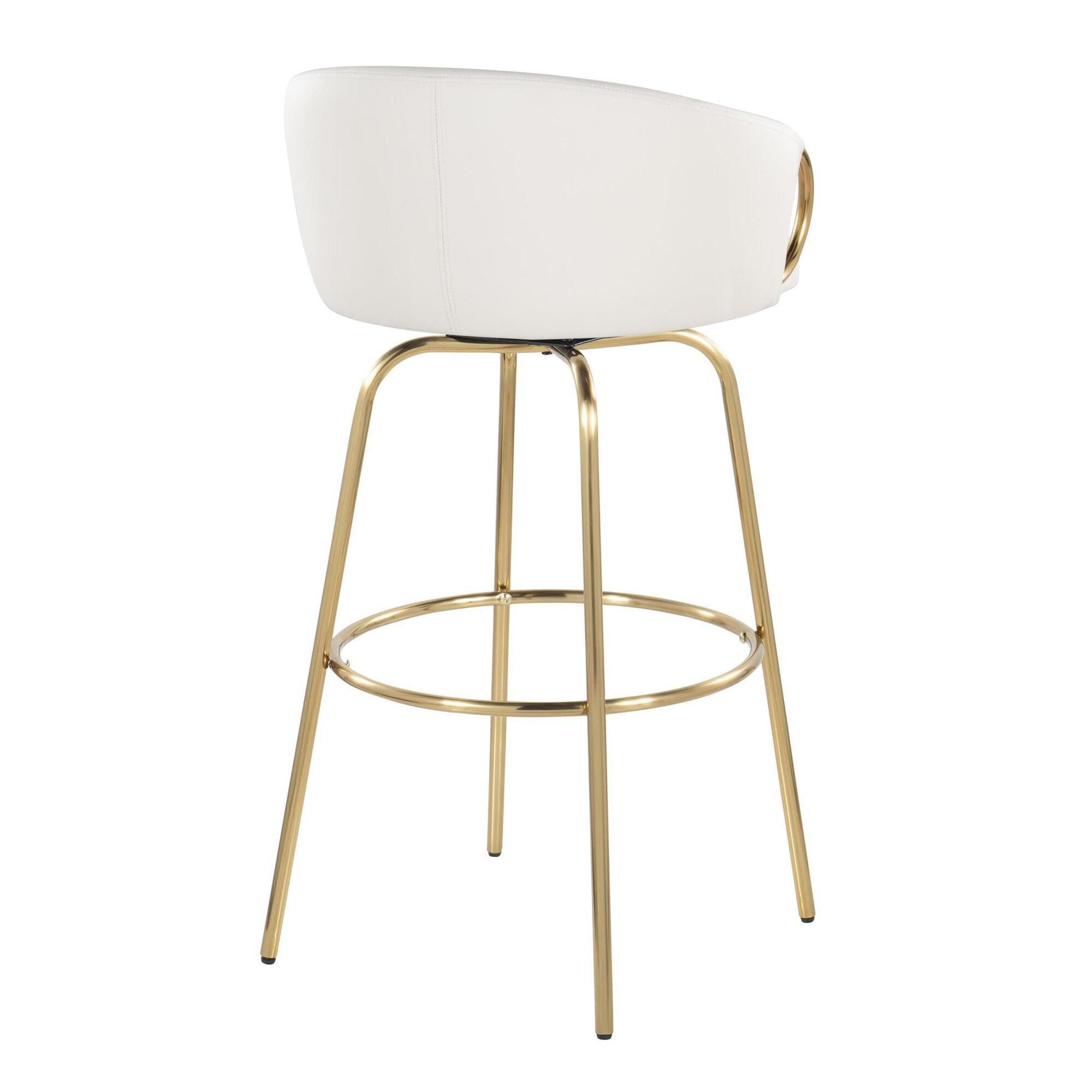 LumiSource Claire Bar Height Bar Stool (Set of 2), White/Gold, large