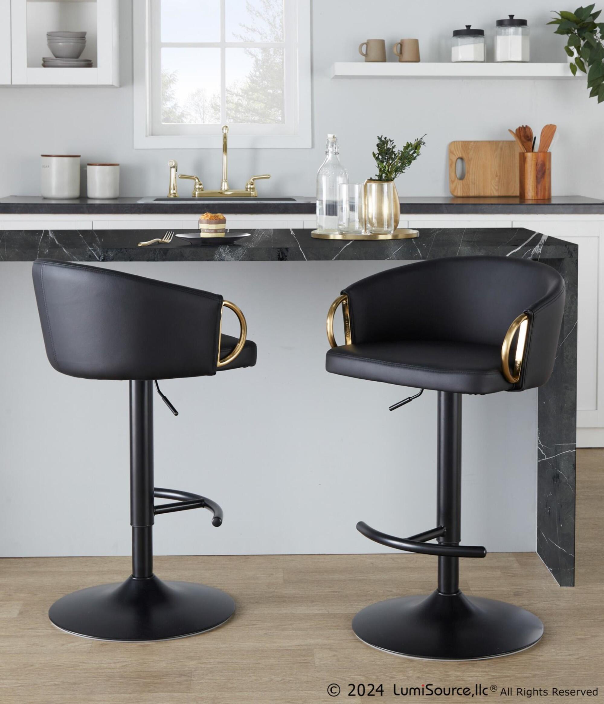 LumiSource Claire Adjustable Bar Stool (Set of 2), Black, large
